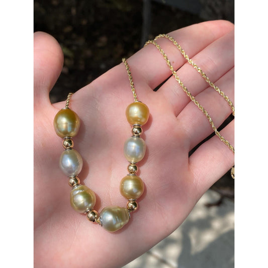 Vintage Solid 14k Yellow Gold Pearl Gold Ball Rope Chain Necklace - 17.75 inches