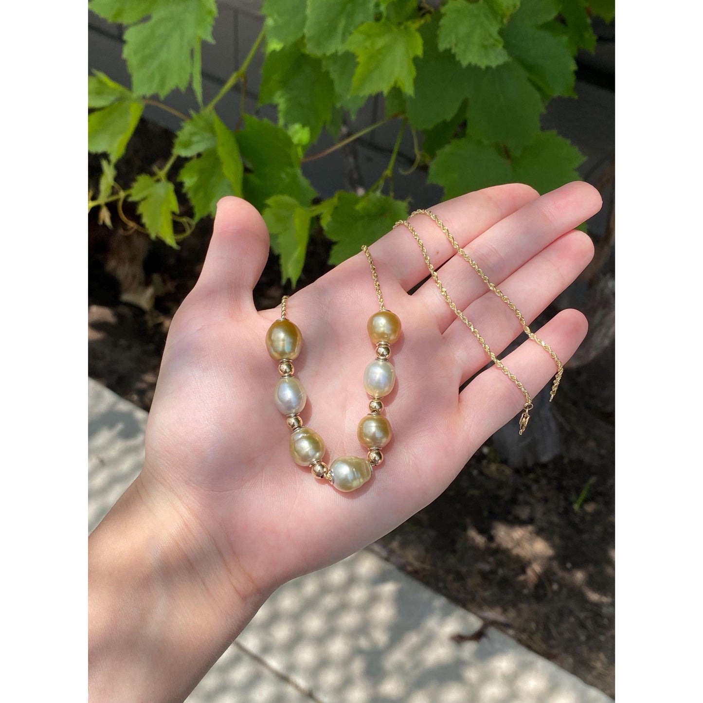 Vintage Solid 14k Yellow Gold Pearl Gold Ball Rope Chain Necklace - 17.75 inches