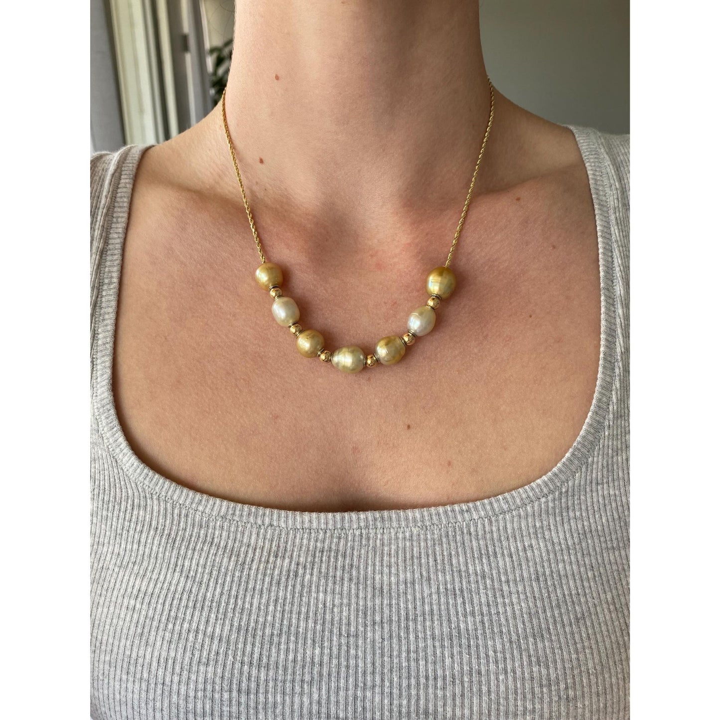 Vintage Solid 14k Yellow Gold Pearl Gold Ball Rope Chain Necklace - 17.75 inches