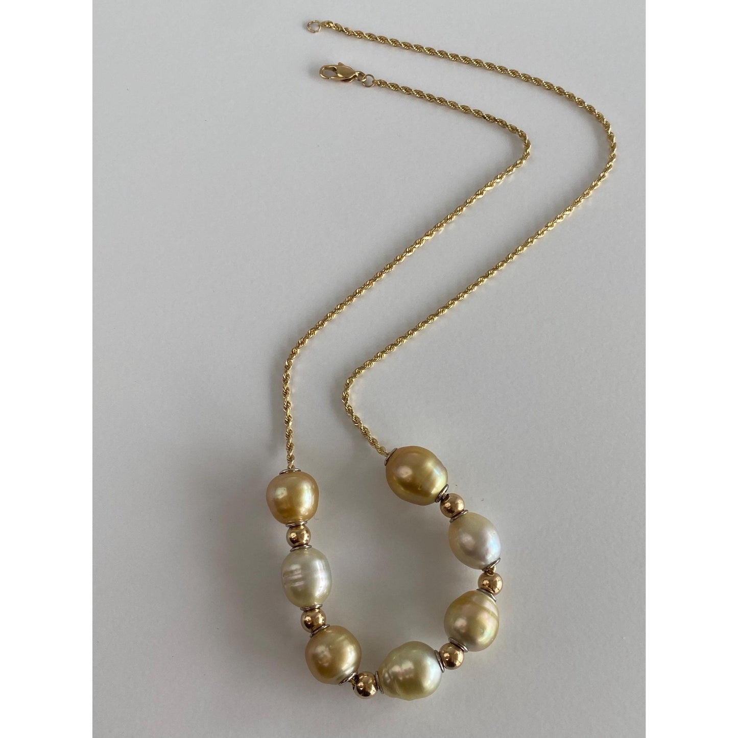 Vintage Solid 14k Yellow Gold Pearl Gold Ball Rope Chain Necklace - 17.75 inches