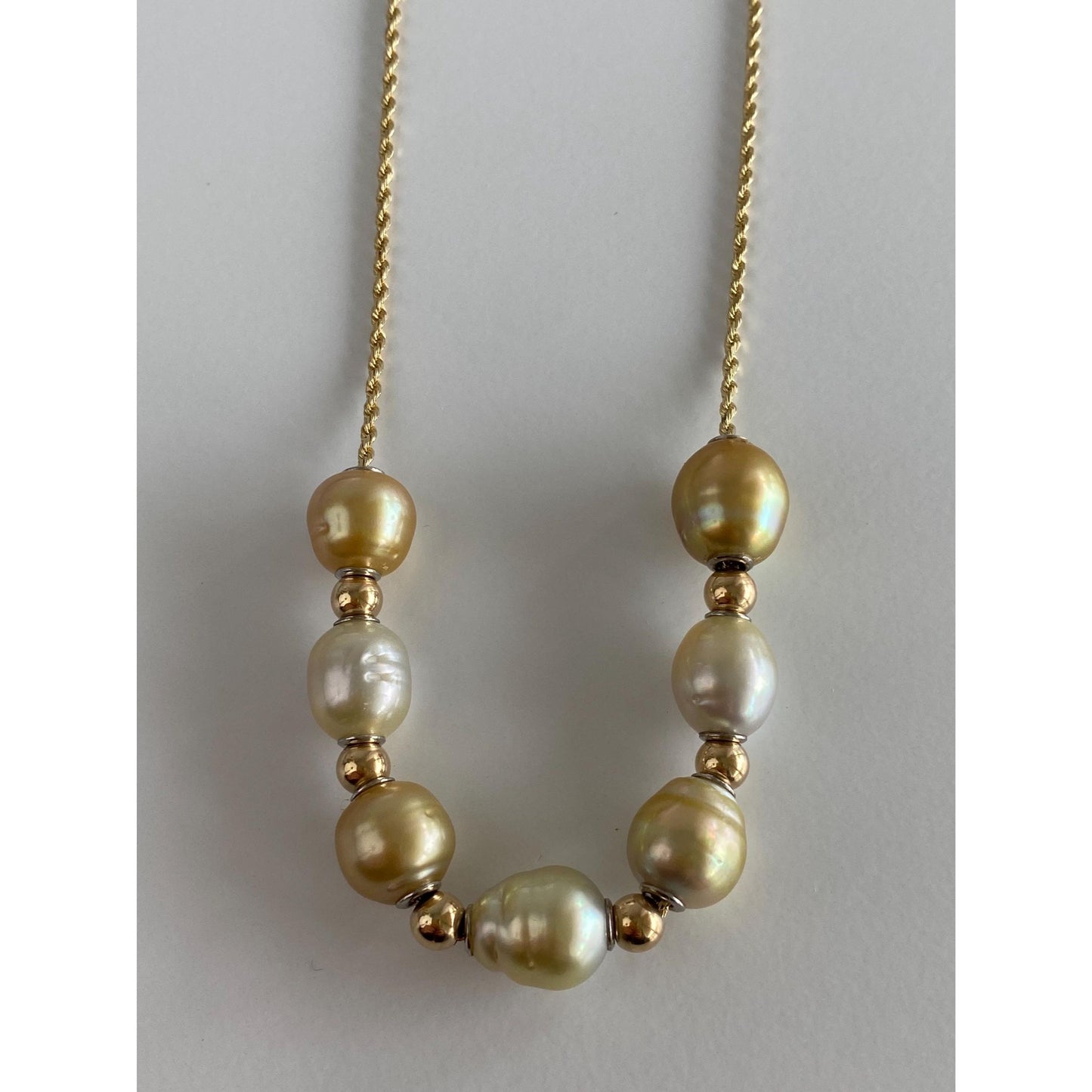 Vintage Solid 14k Yellow Gold Pearl Gold Ball Rope Chain Necklace - 17.75 inches