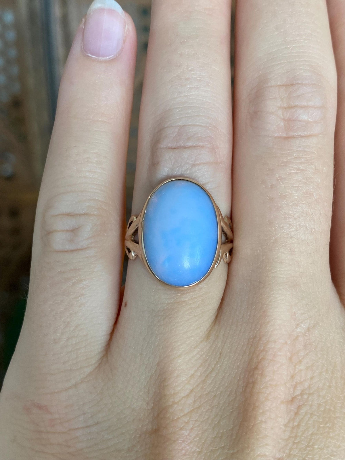 Vintage Solid 10k Rosey Gold Matte Milky Resin Ring - Size 5.5