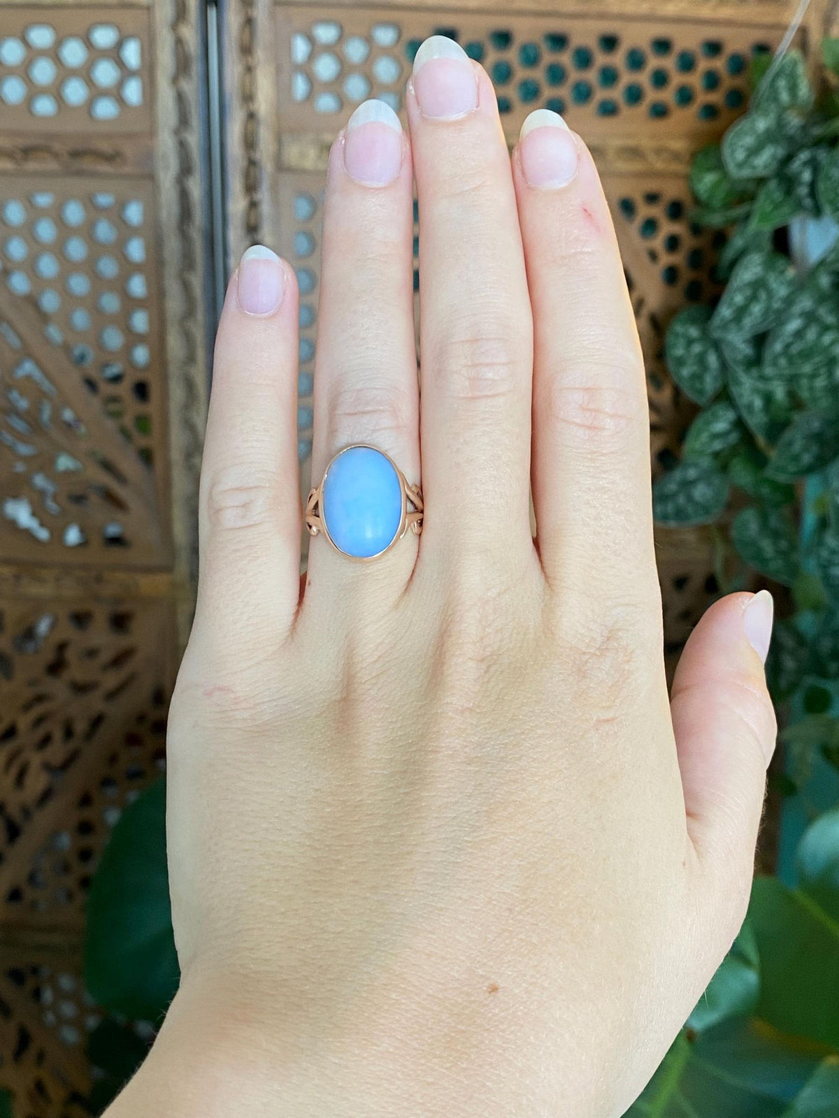 Vintage Solid 10k Rosey Gold Matte Milky Resin Ring - Size 5.5