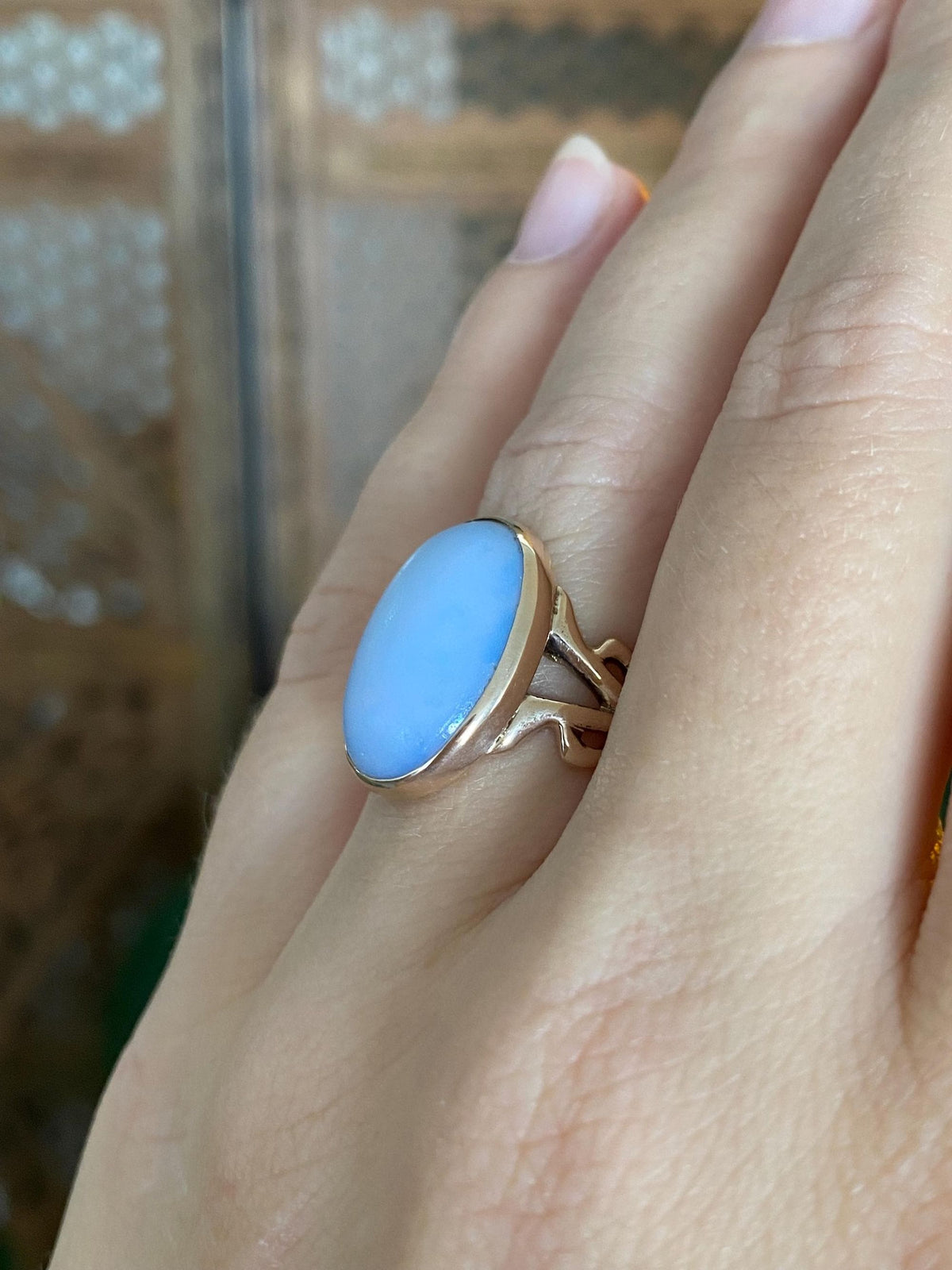 Vintage Solid 10k Rosey Gold Matte Milky Resin Ring - Size 5.5