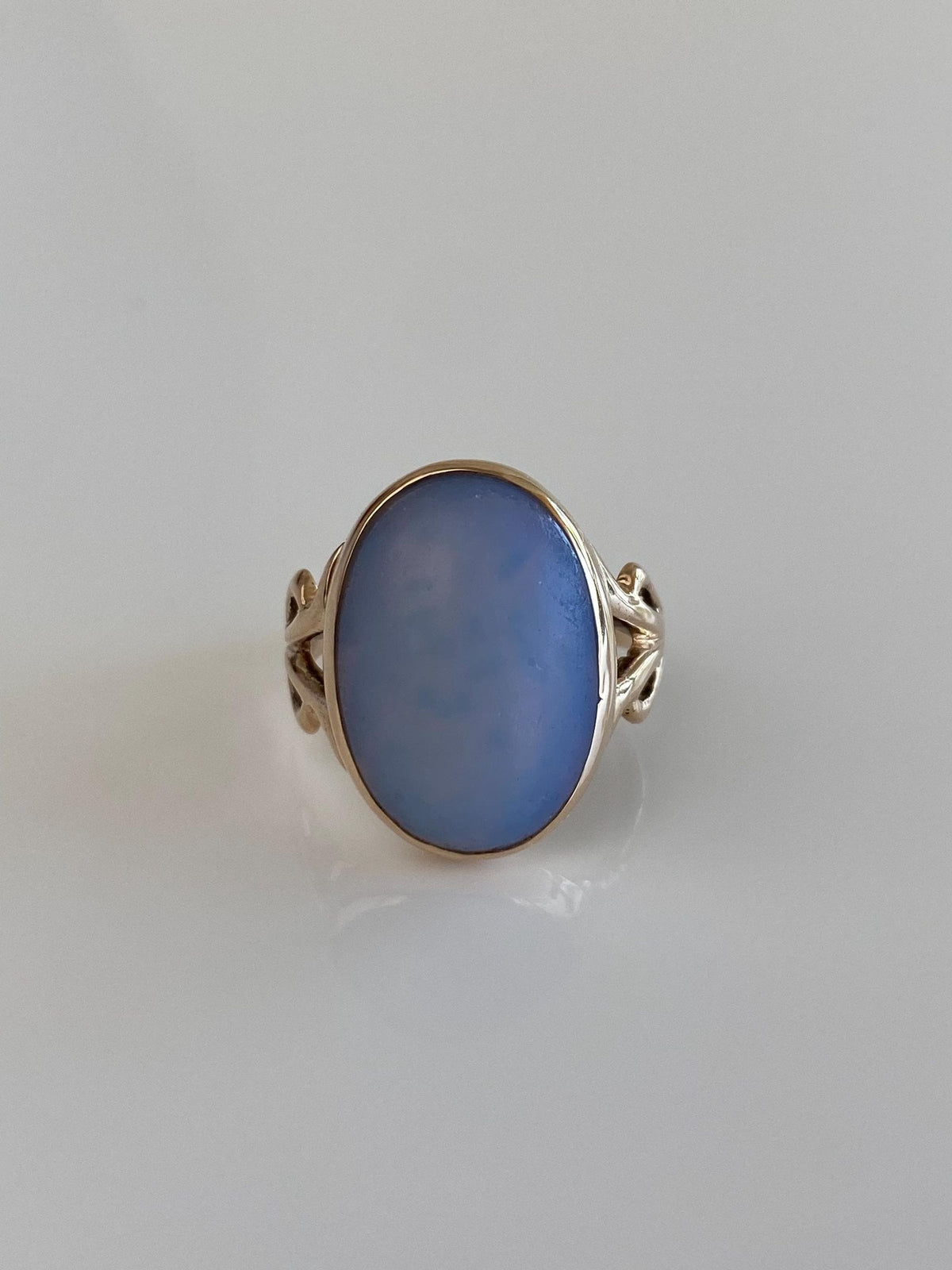 Vintage Solid 10k Rosey Gold Matte Milky Resin Ring - Size 5.5