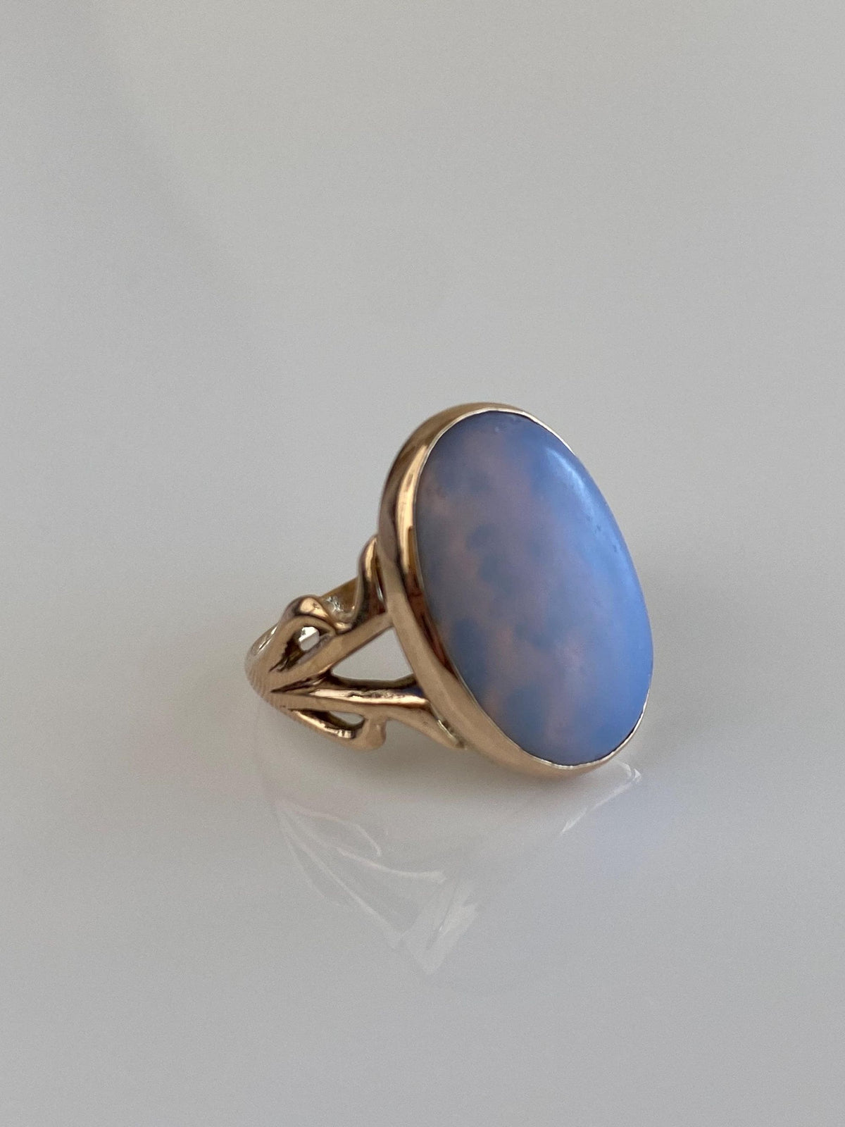 Vintage Solid 10k Rosey Gold Matte Milky Resin Ring - Size 5.5
