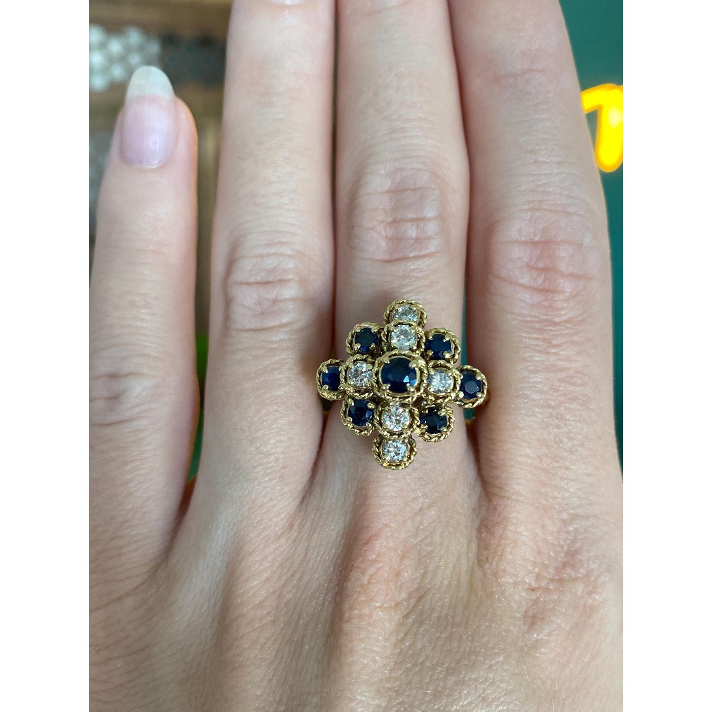 Solid 18k Yellow Gold Diamond Sapphire Ring Band - Size 6.5-8.5