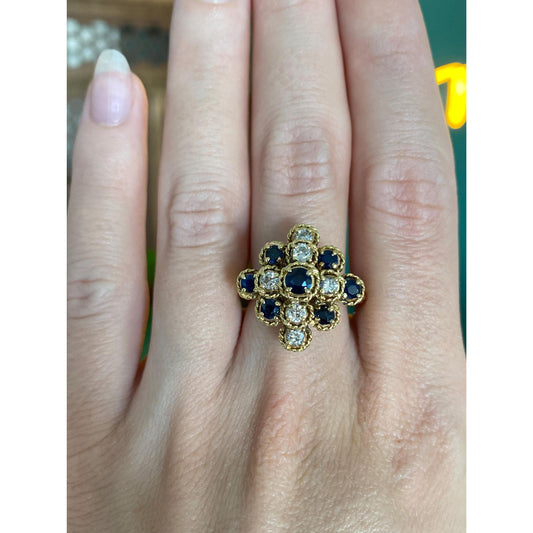 Solid 18k Yellow Gold Diamond Sapphire Ring Band - Size 6.5-8.5