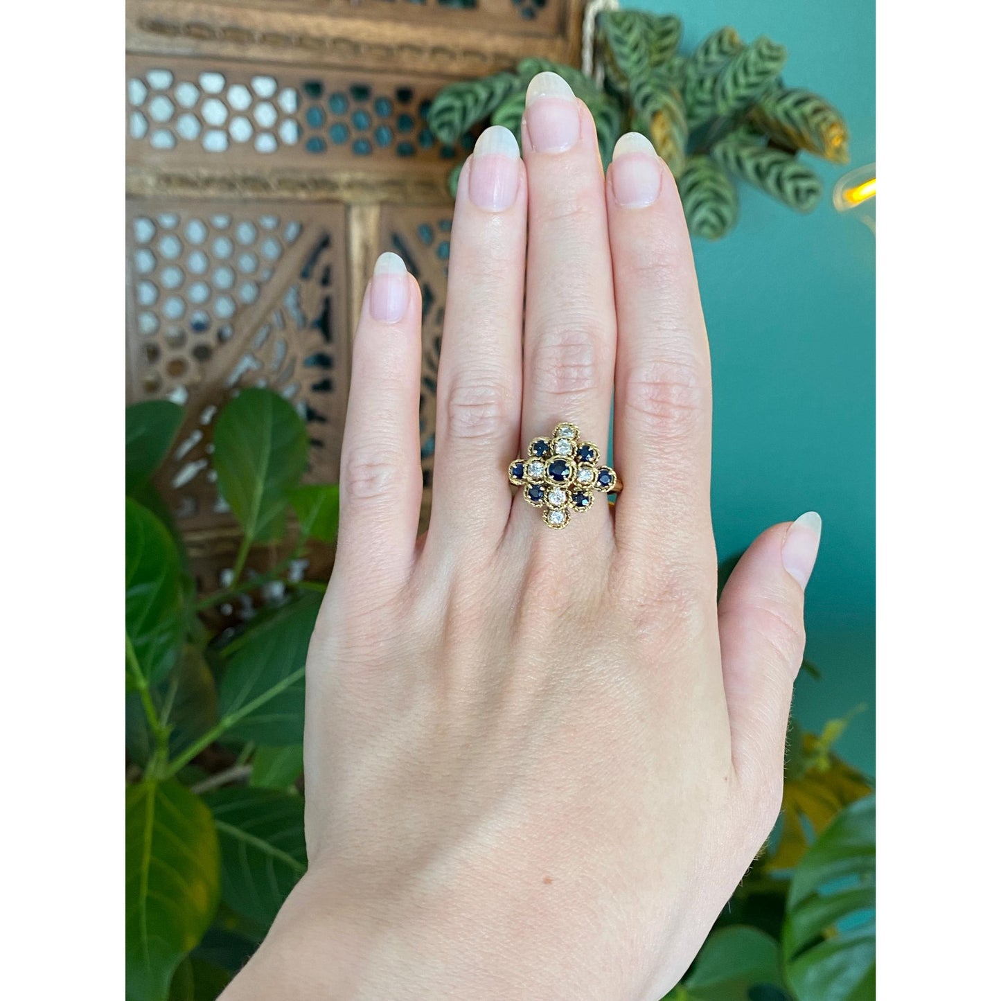 Solid 18k Yellow Gold Diamond Sapphire Ring Band - Size 6.5-8.5