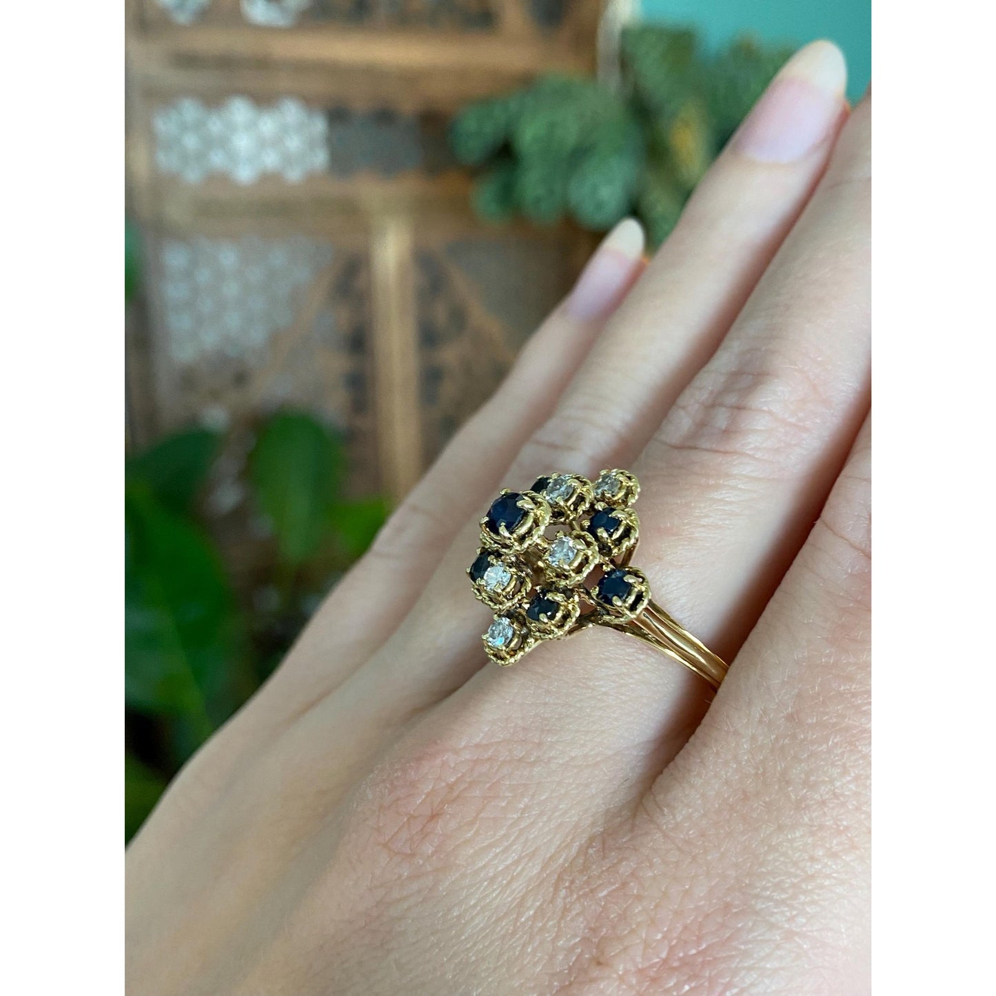 Solid 18k Yellow Gold Diamond Sapphire Ring Band - Size 6.5-8.5