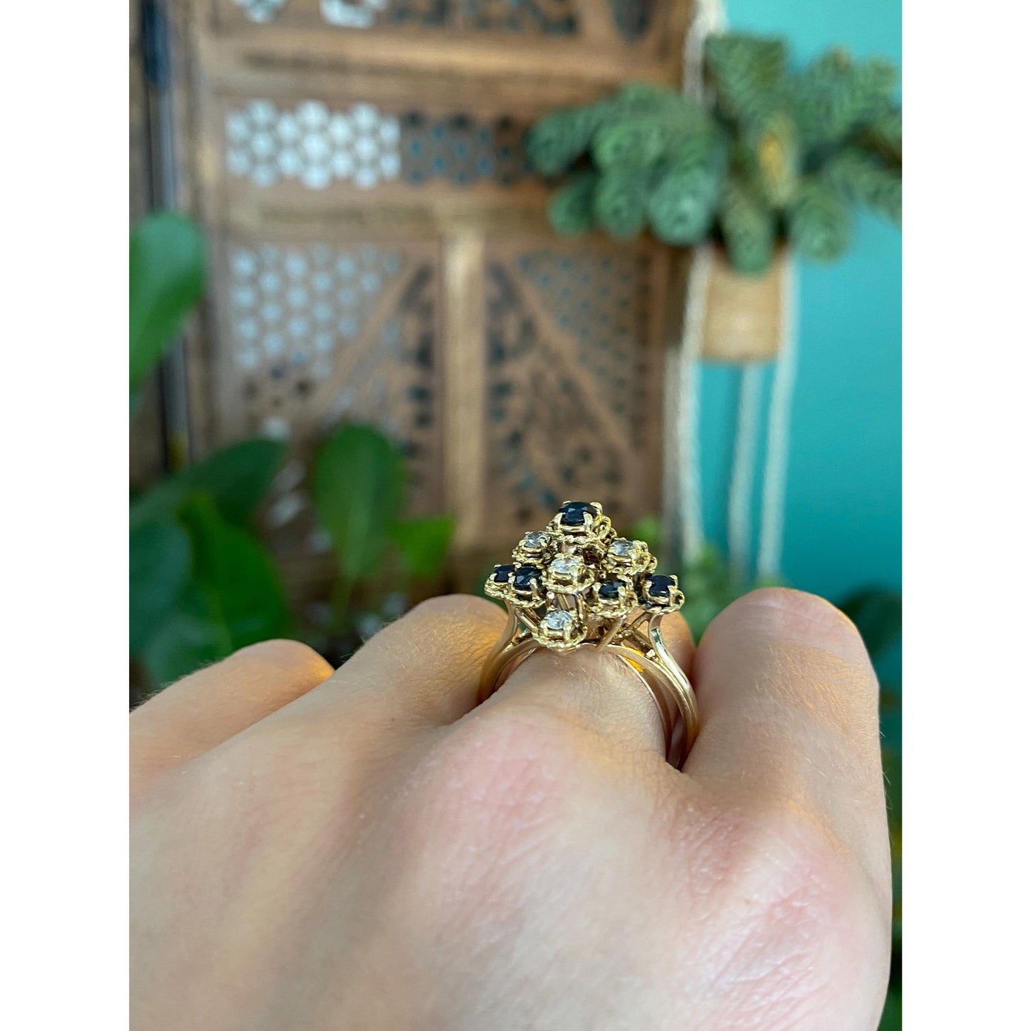 Solid 18k Yellow Gold Diamond Sapphire Ring Band - Size 6.5-8.5