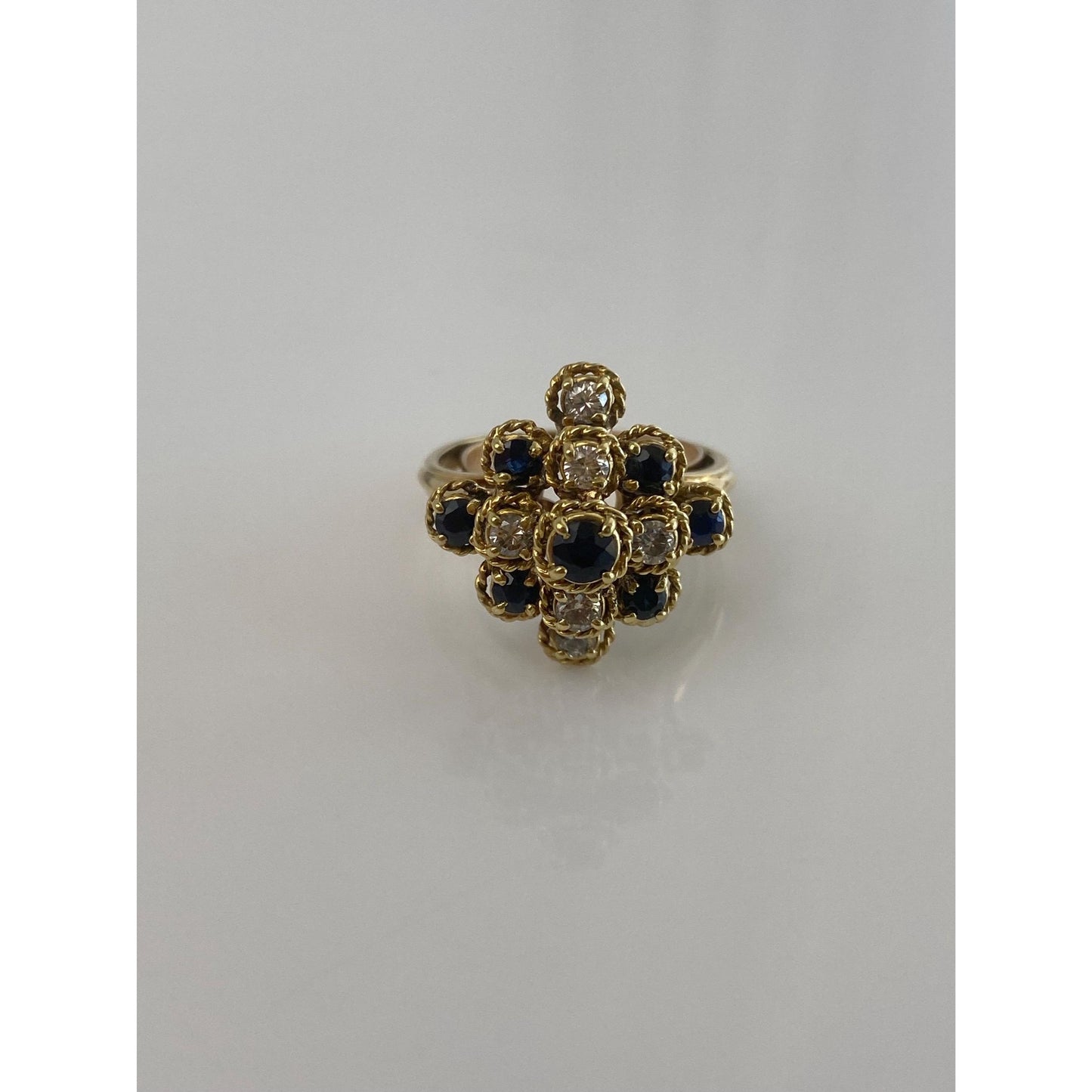 Solid 18k Yellow Gold Diamond Sapphire Ring Band - Size 6.5-8.5