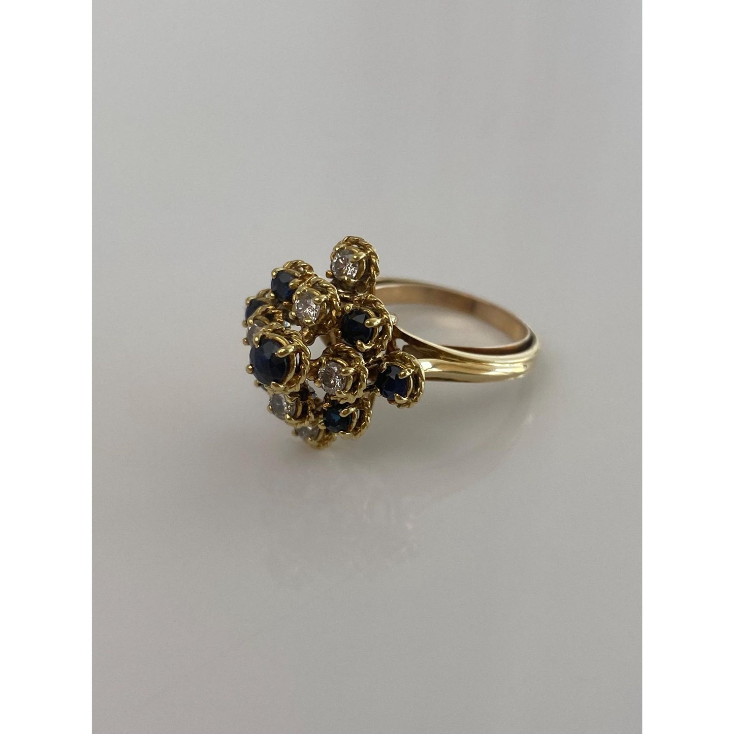 Solid 18k Yellow Gold Diamond Sapphire Ring Band - Size 6.5-8.5