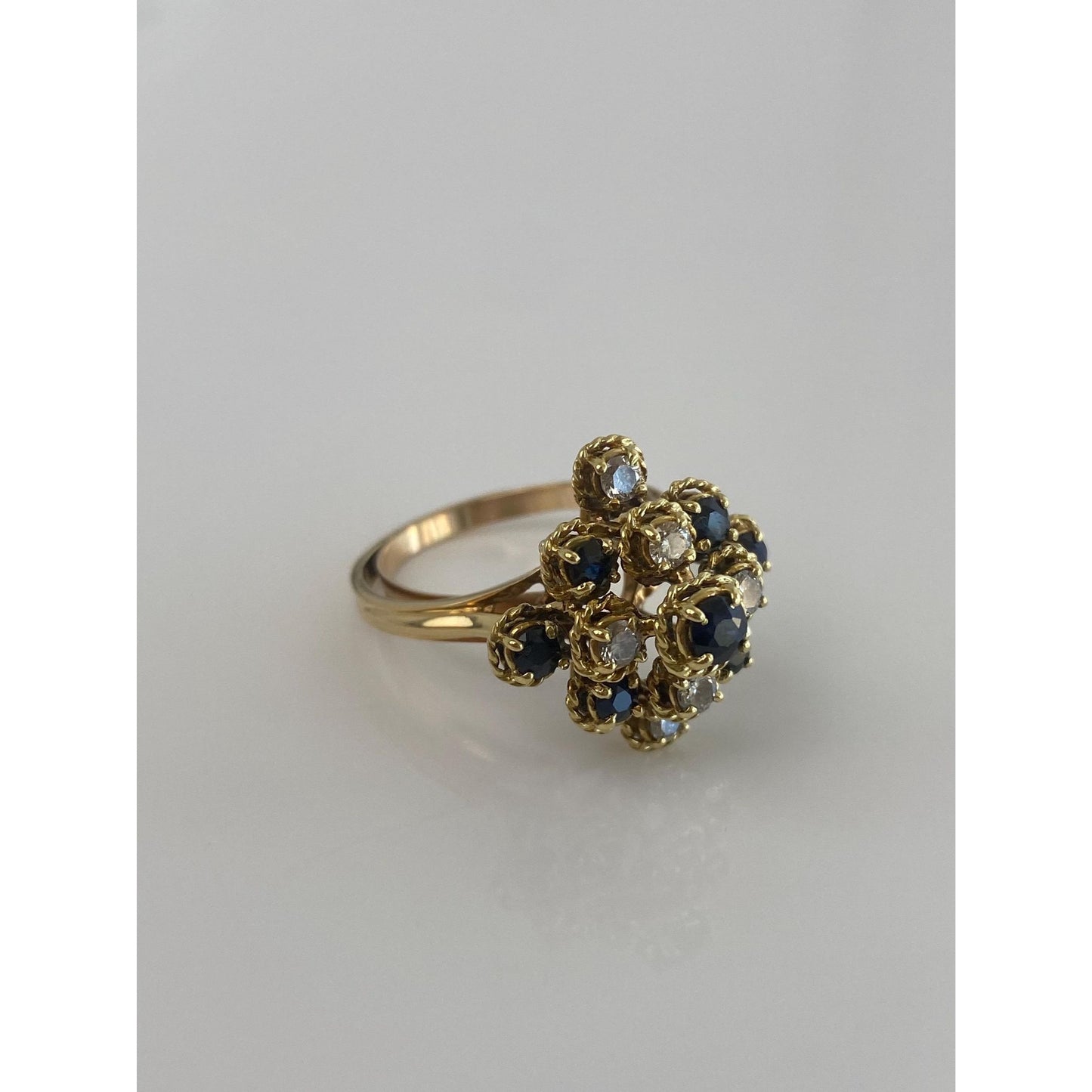 Solid 18k Yellow Gold Diamond Sapphire Ring Band - Size 6.5-8.5