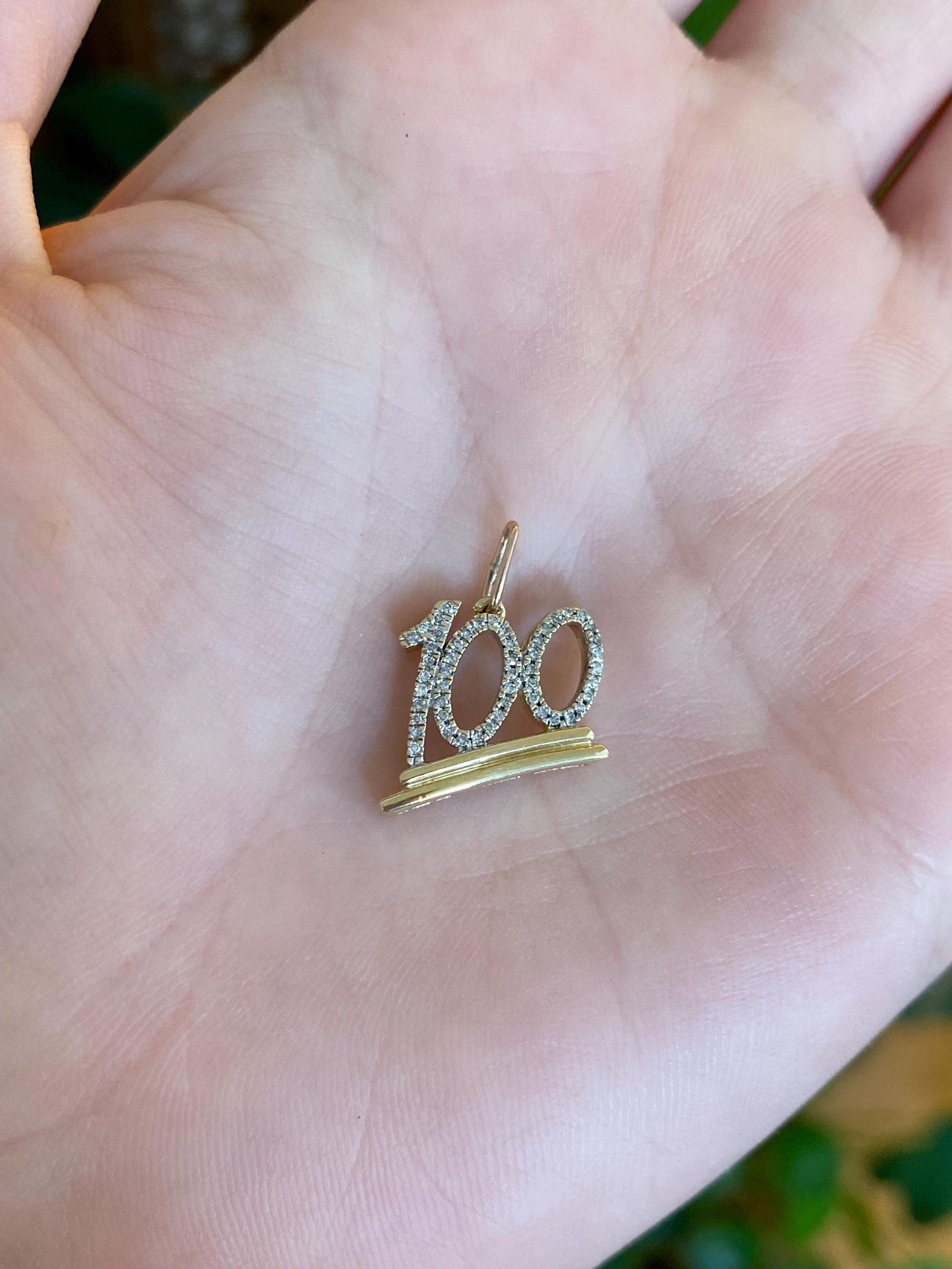 Vintage Solid 10k White & Yellow Gold Diamond '100' Charm