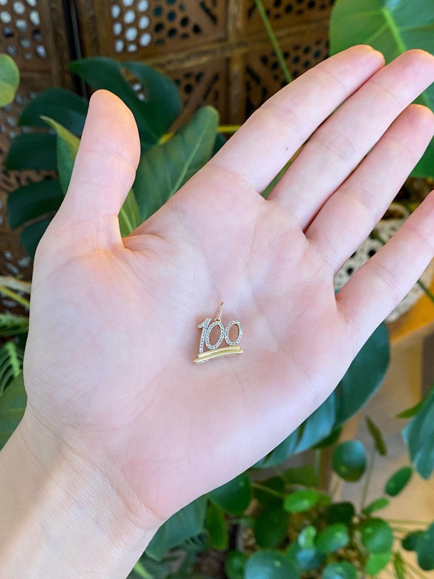 Vintage Solid 10k White & Yellow Gold Diamond '100' Charm