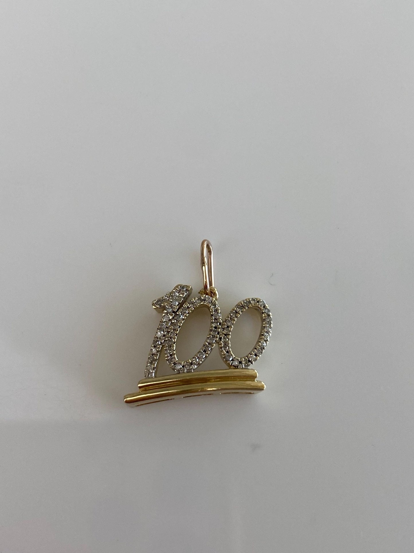 Vintage Solid 10k White & Yellow Gold Diamond '100' Charm