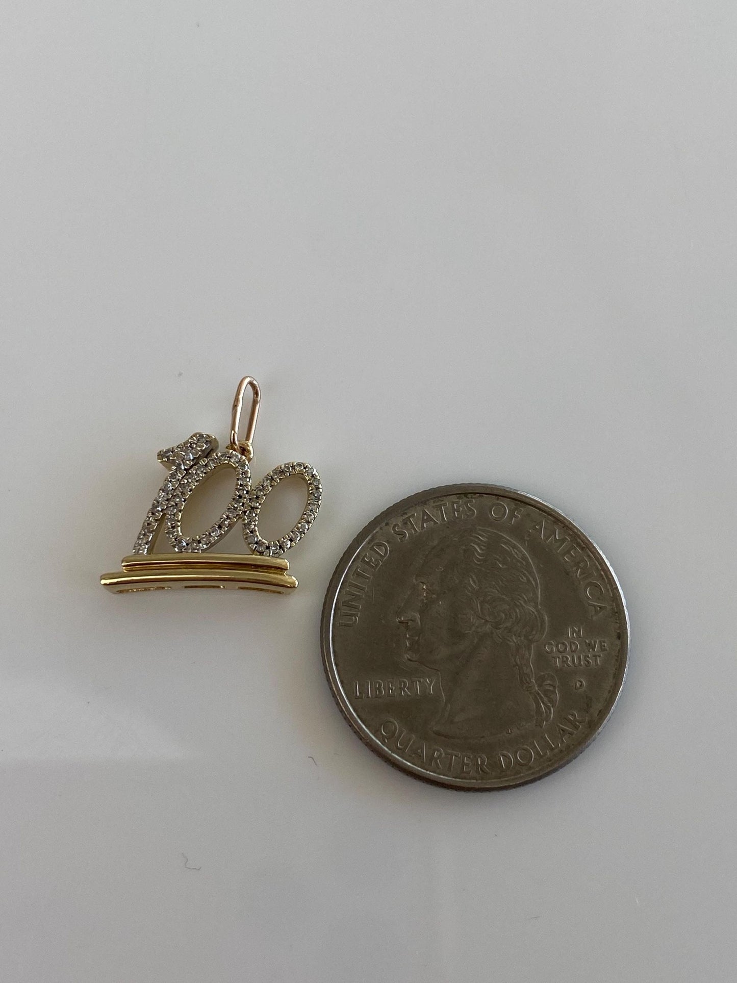 Vintage Solid 10k White & Yellow Gold Diamond '100' Charm