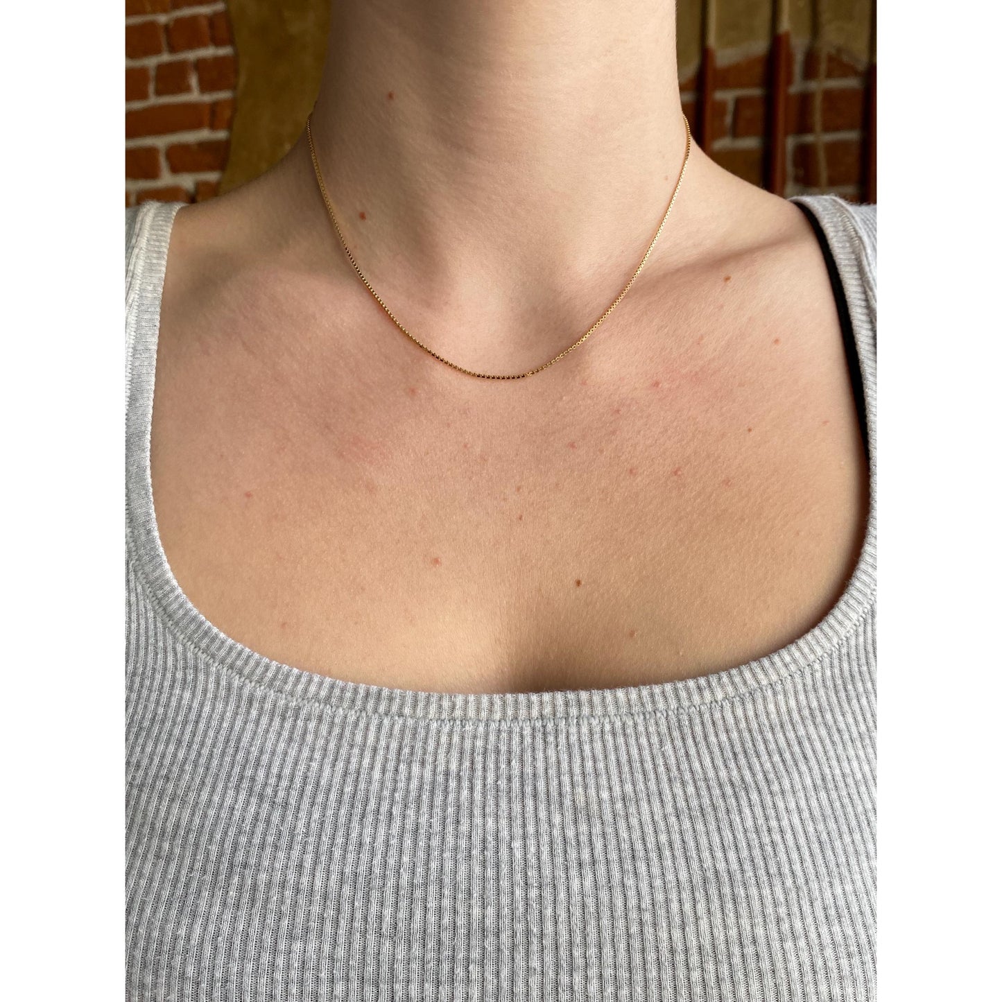 Vintage Solid 14k Yellow Gold Box Chain Necklace - 16 inches