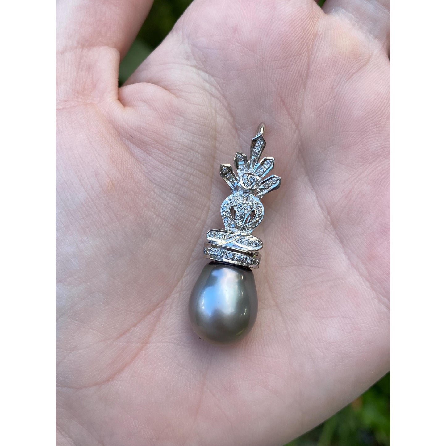 Vintage Solid 14k White Gold Diamond Buddah Peacock Pearl Charm