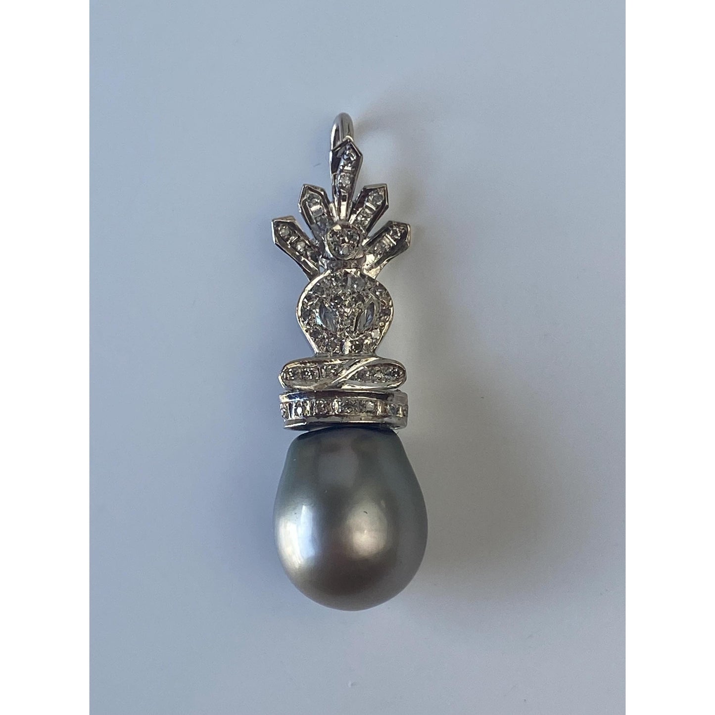 Vintage Solid 14k White Gold Diamond Buddah Peacock Pearl Charm