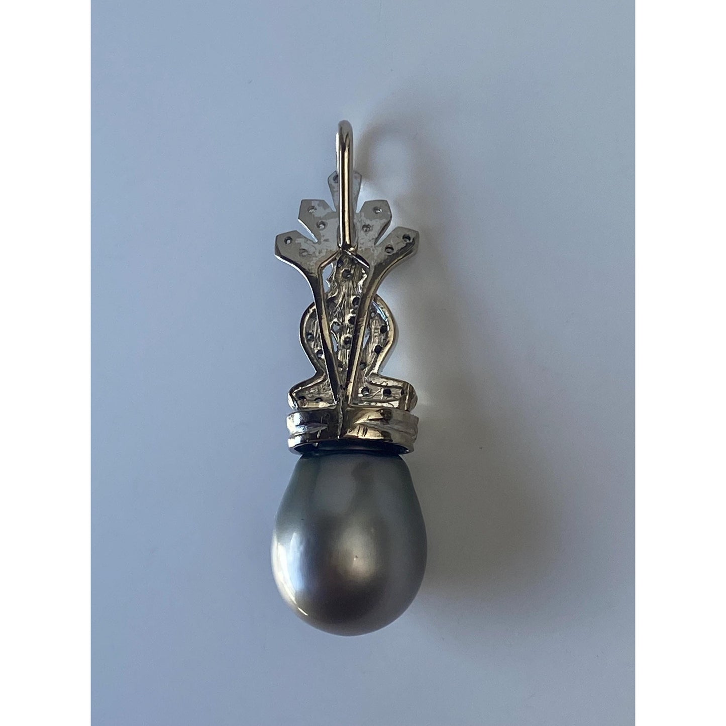 Vintage Solid 14k White Gold Diamond Buddah Peacock Pearl Charm
