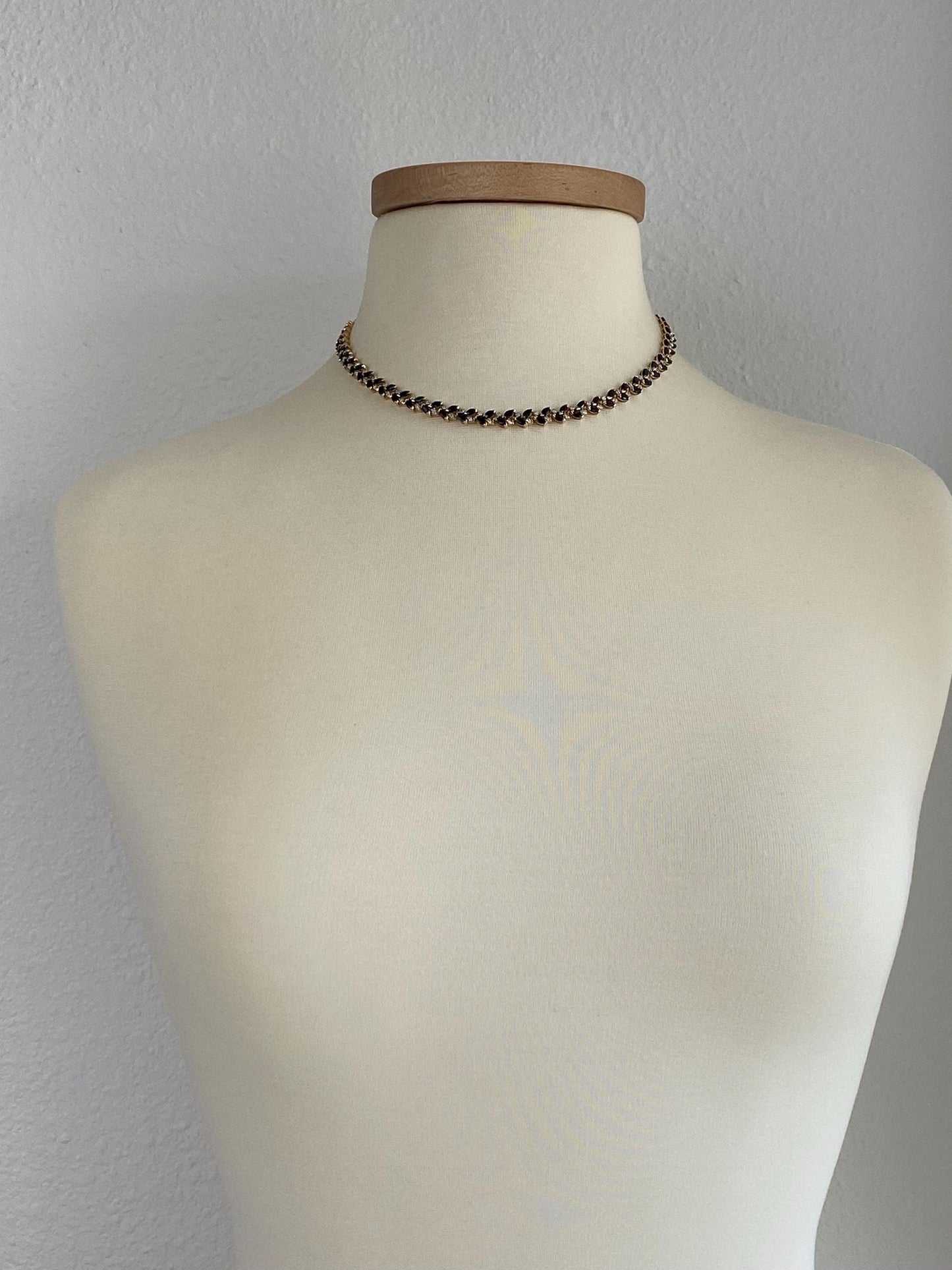 Vintage Solid 14k Yellow Gold Diamond Blue Sapphire Link Necklace - 16.5 inches
