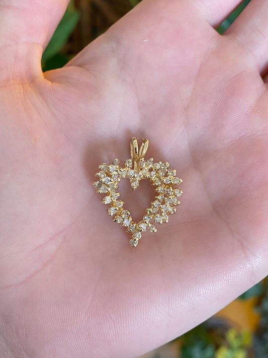 Vintage Solid 14k Yellow Gold Diamond Heart Charm