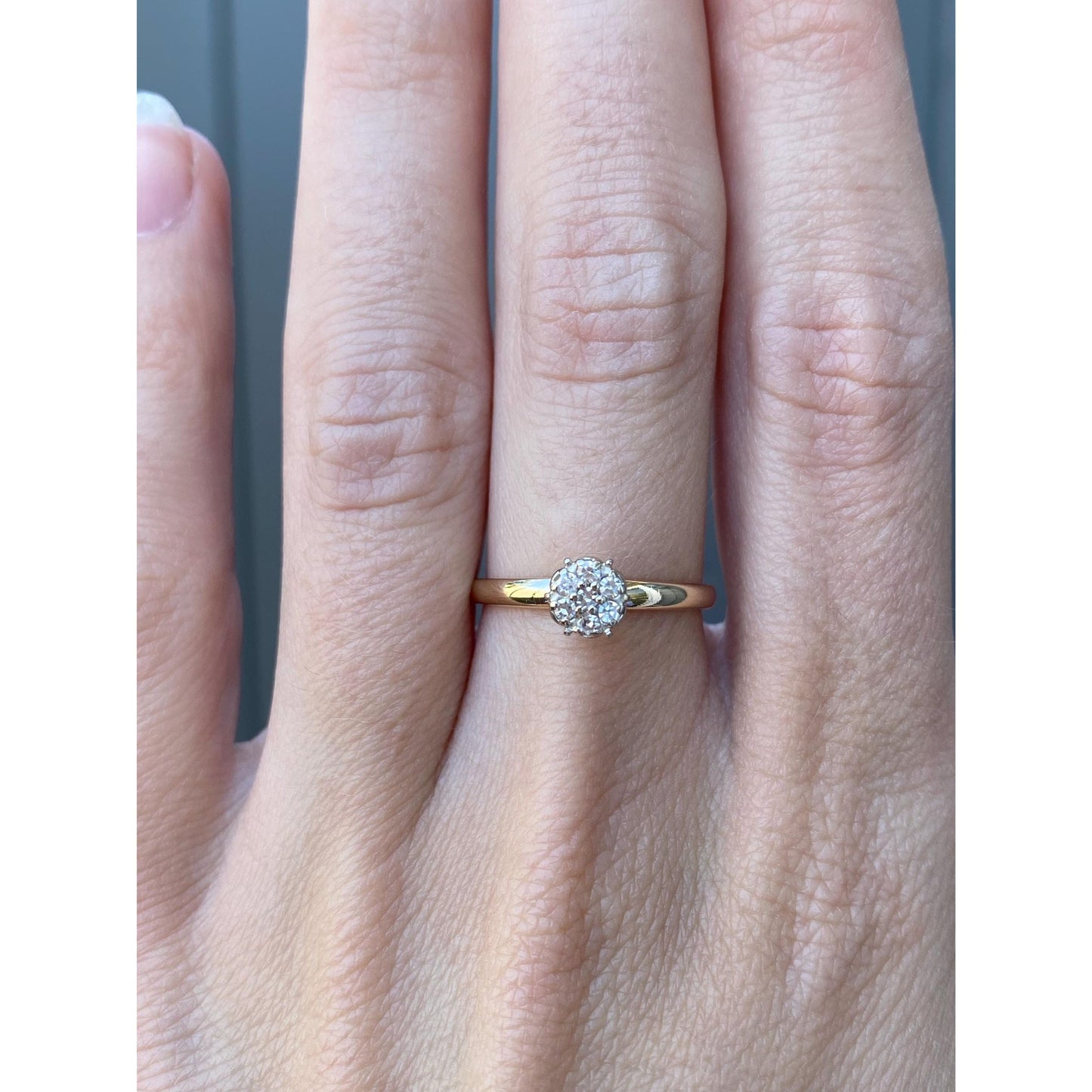 Vintage Solid 14k White & Yellow Gold Diamond Cluster Ring - Size 6.5