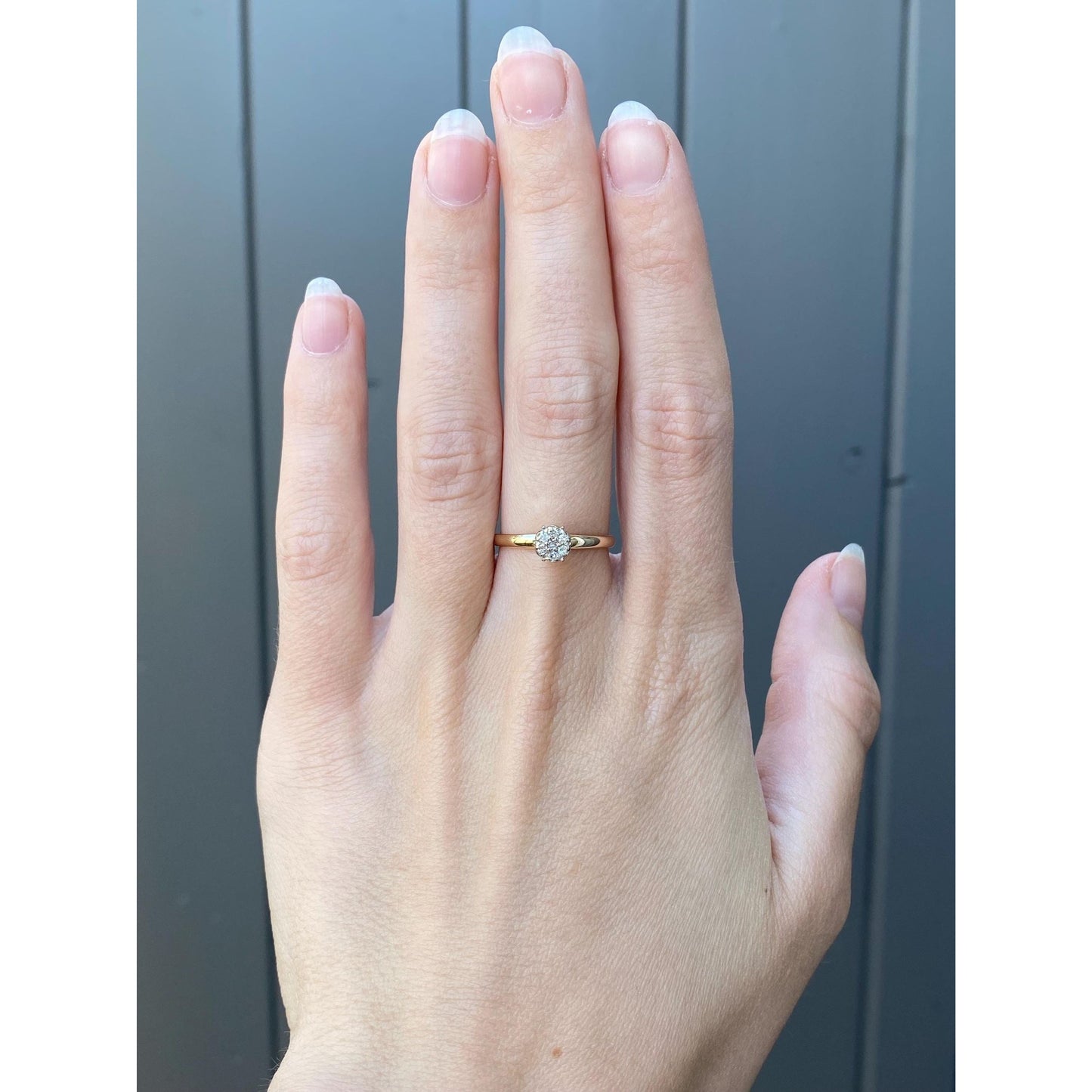 Vintage Solid 14k White & Yellow Gold Diamond Cluster Ring - Size 6.5