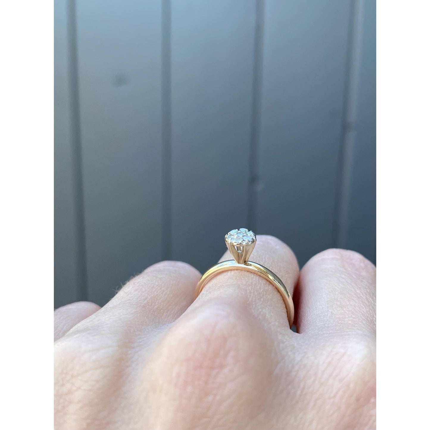 Vintage Solid 14k White & Yellow Gold Diamond Cluster Ring - Size 6.5