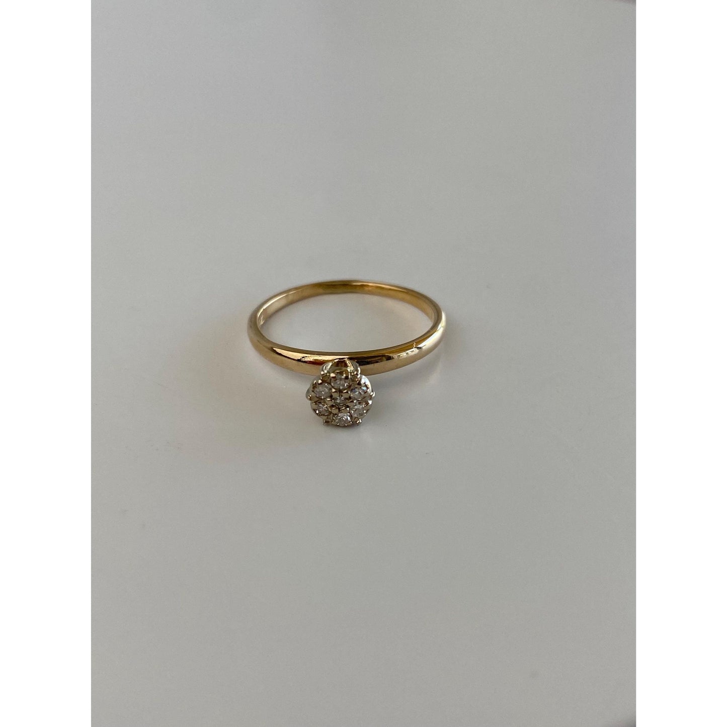 Vintage Solid 14k White & Yellow Gold Diamond Cluster Ring - Size 6.5