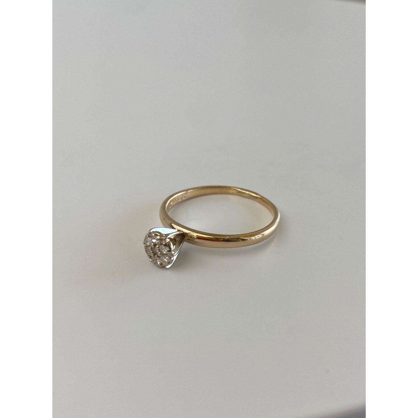 Vintage Solid 14k White & Yellow Gold Diamond Cluster Ring - Size 6.5