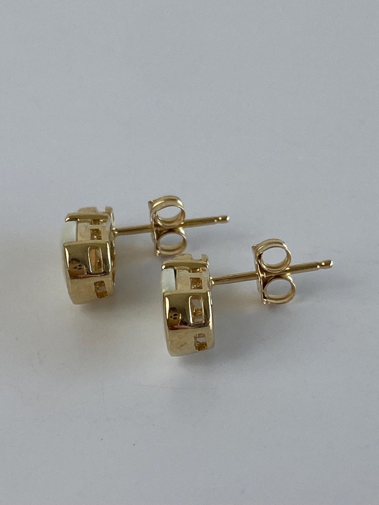 Vintage Solid 14k Yellow Gold Opal Diamond Stud Earrings