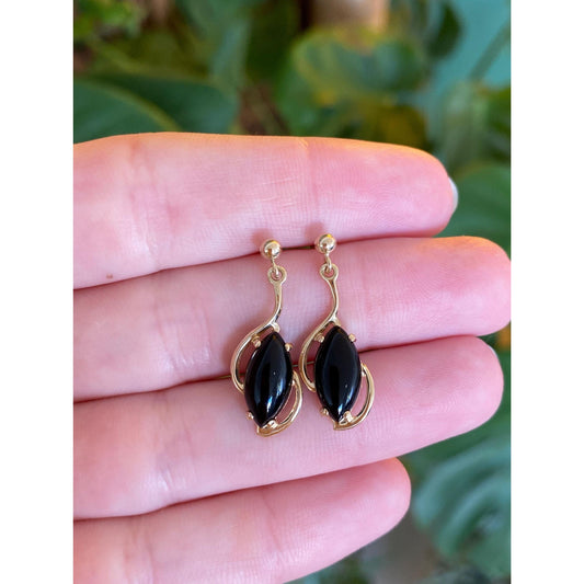 Solid 14k Black Onyx Dangle Stud Earrings