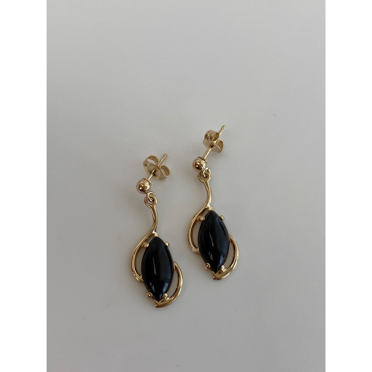 Solid 14k Black Onyx Dangle Stud Earrings