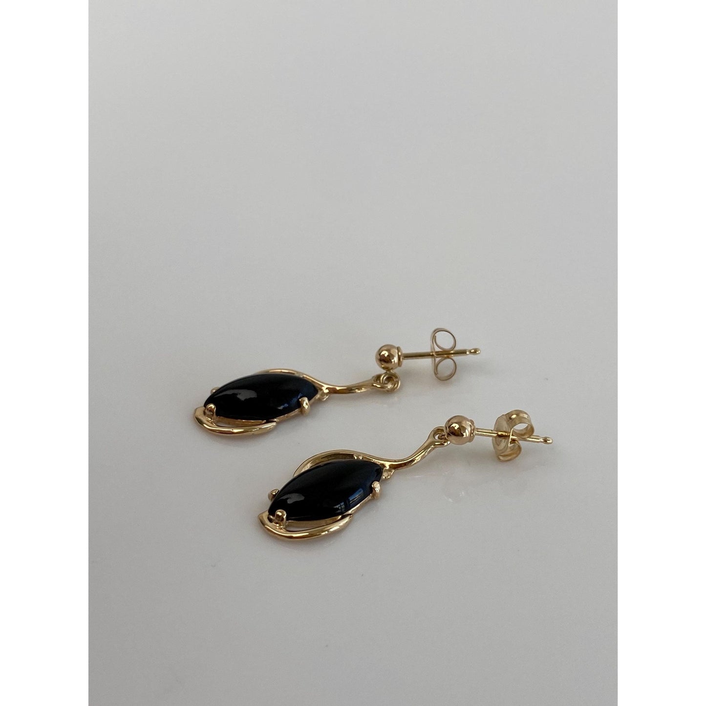 Solid 14k Black Onyx Dangle Stud Earrings