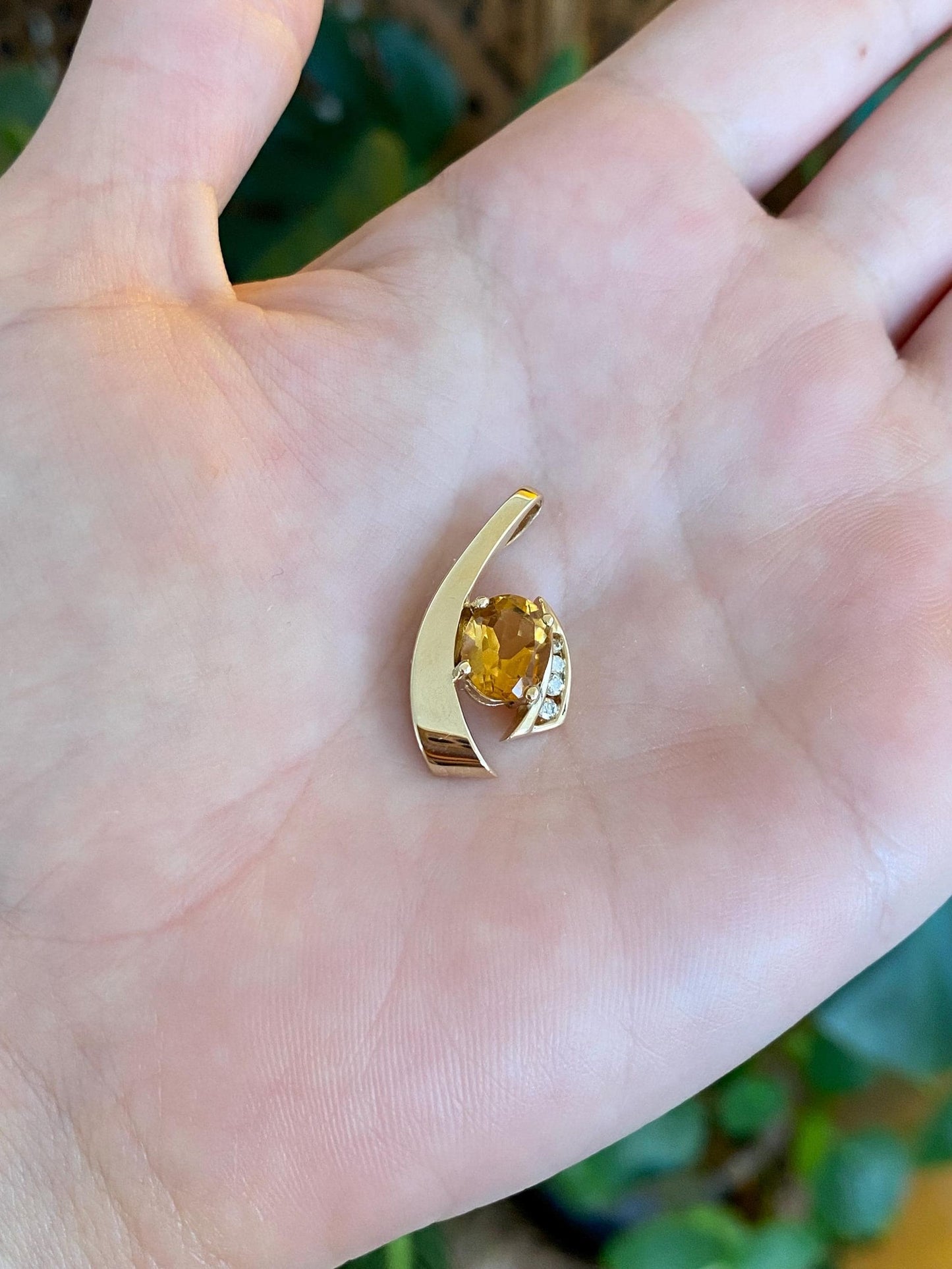 Vintage Solid 14k Yellow Gold Citrine Diamonds Slide Charm