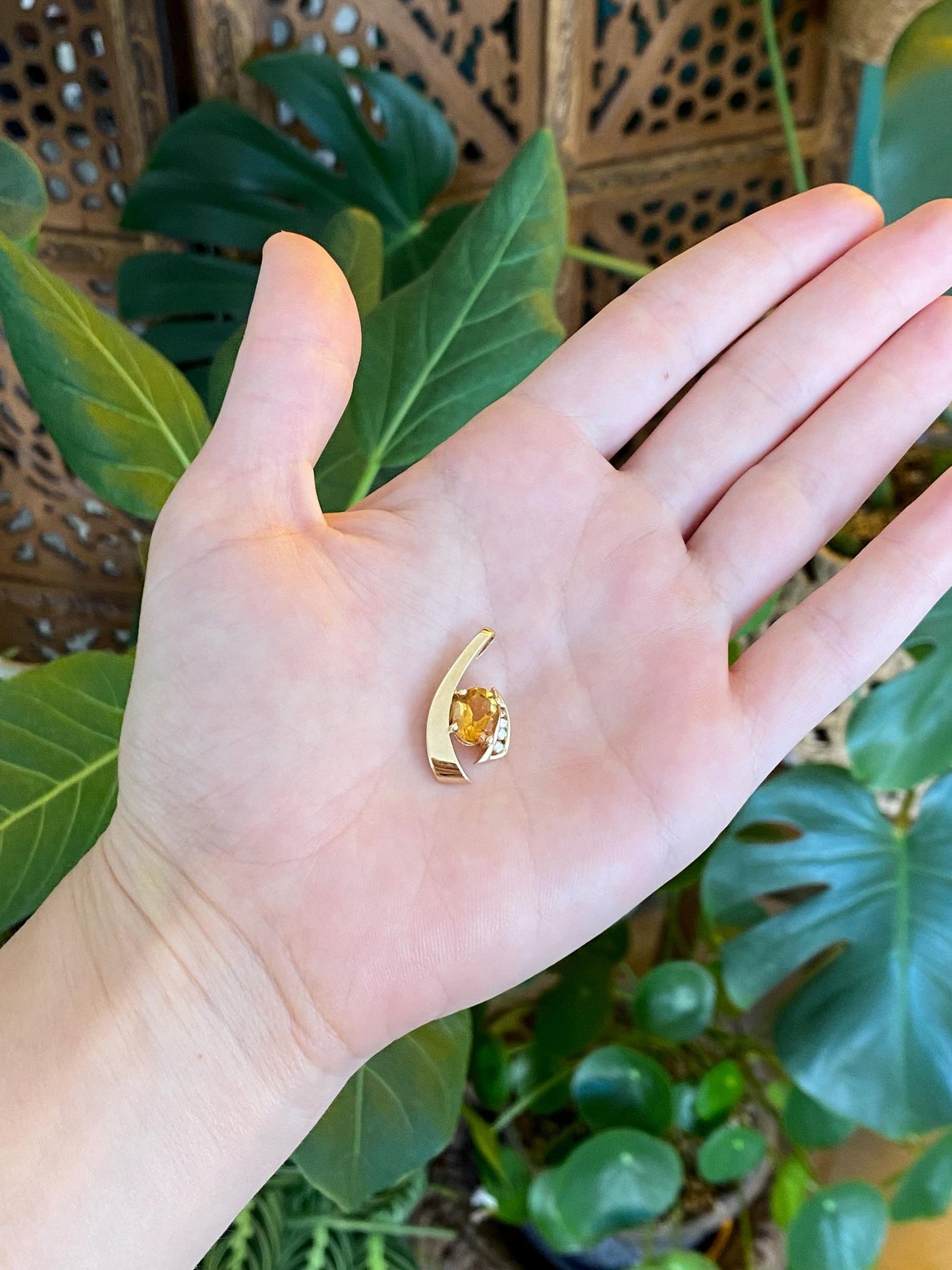 Vintage Solid 14k Yellow Gold Citrine Diamonds Slide Charm