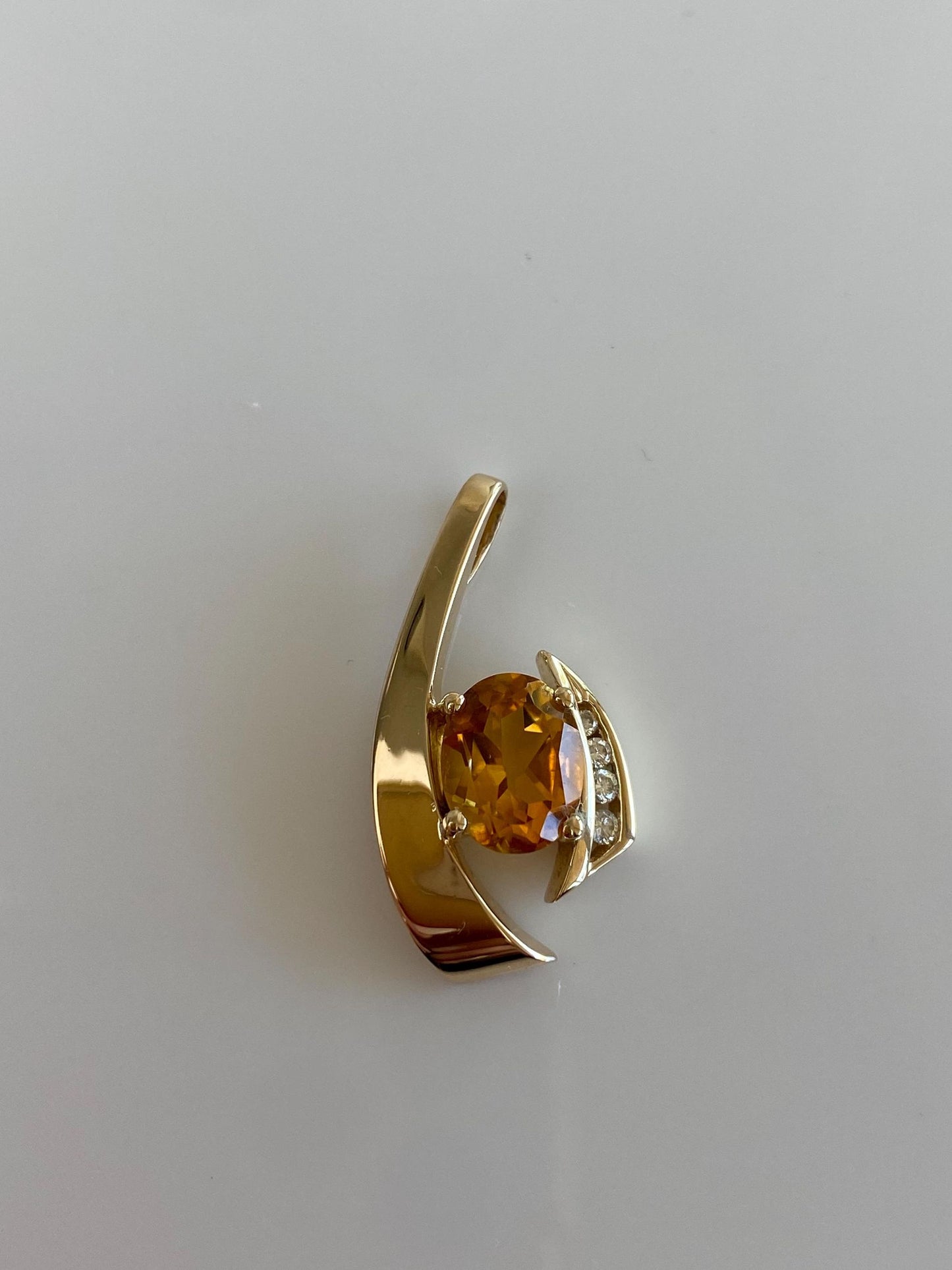 Vintage Solid 14k Yellow Gold Citrine Diamonds Slide Charm
