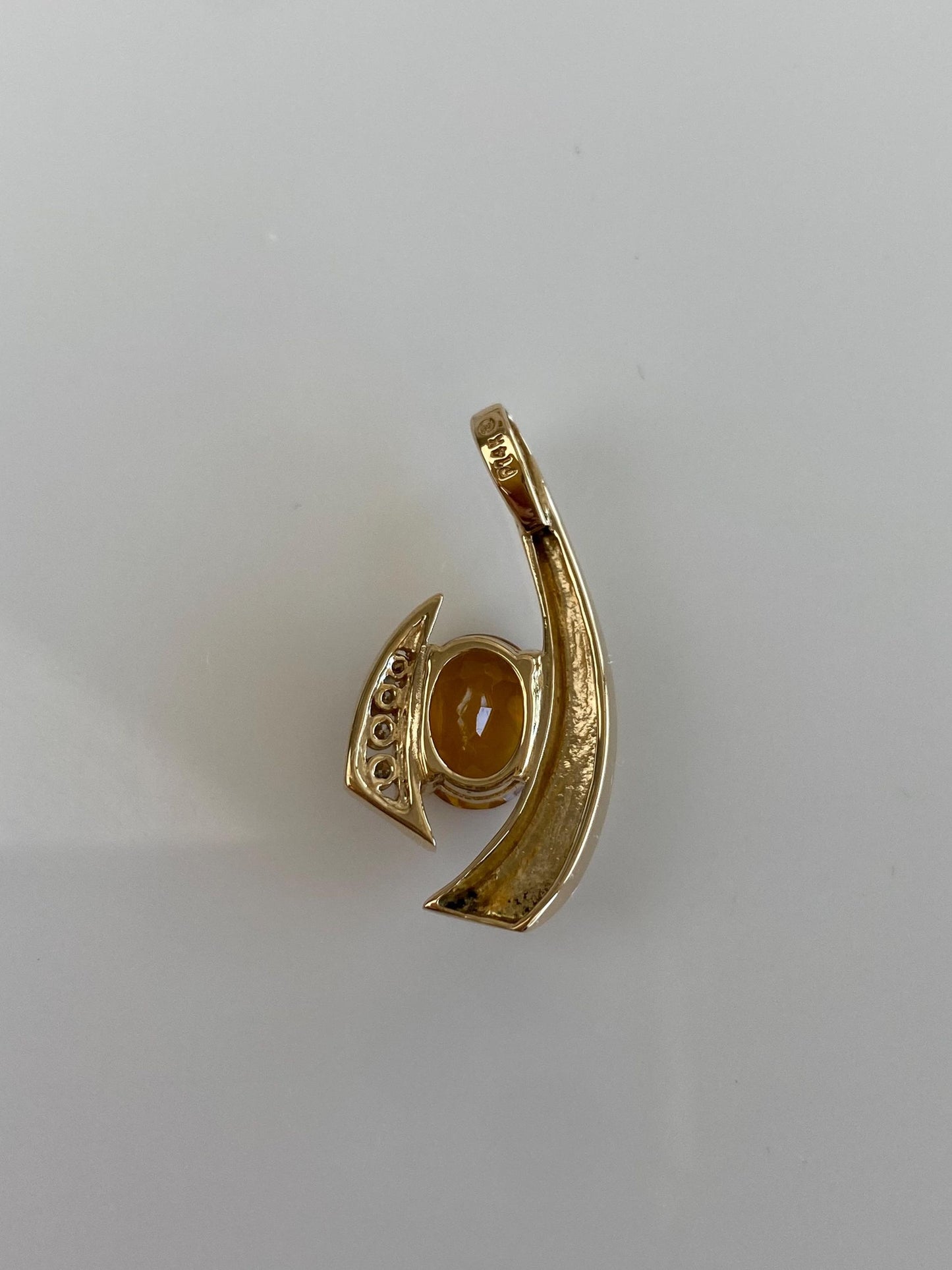 Vintage Solid 14k Yellow Gold Citrine Diamonds Slide Charm