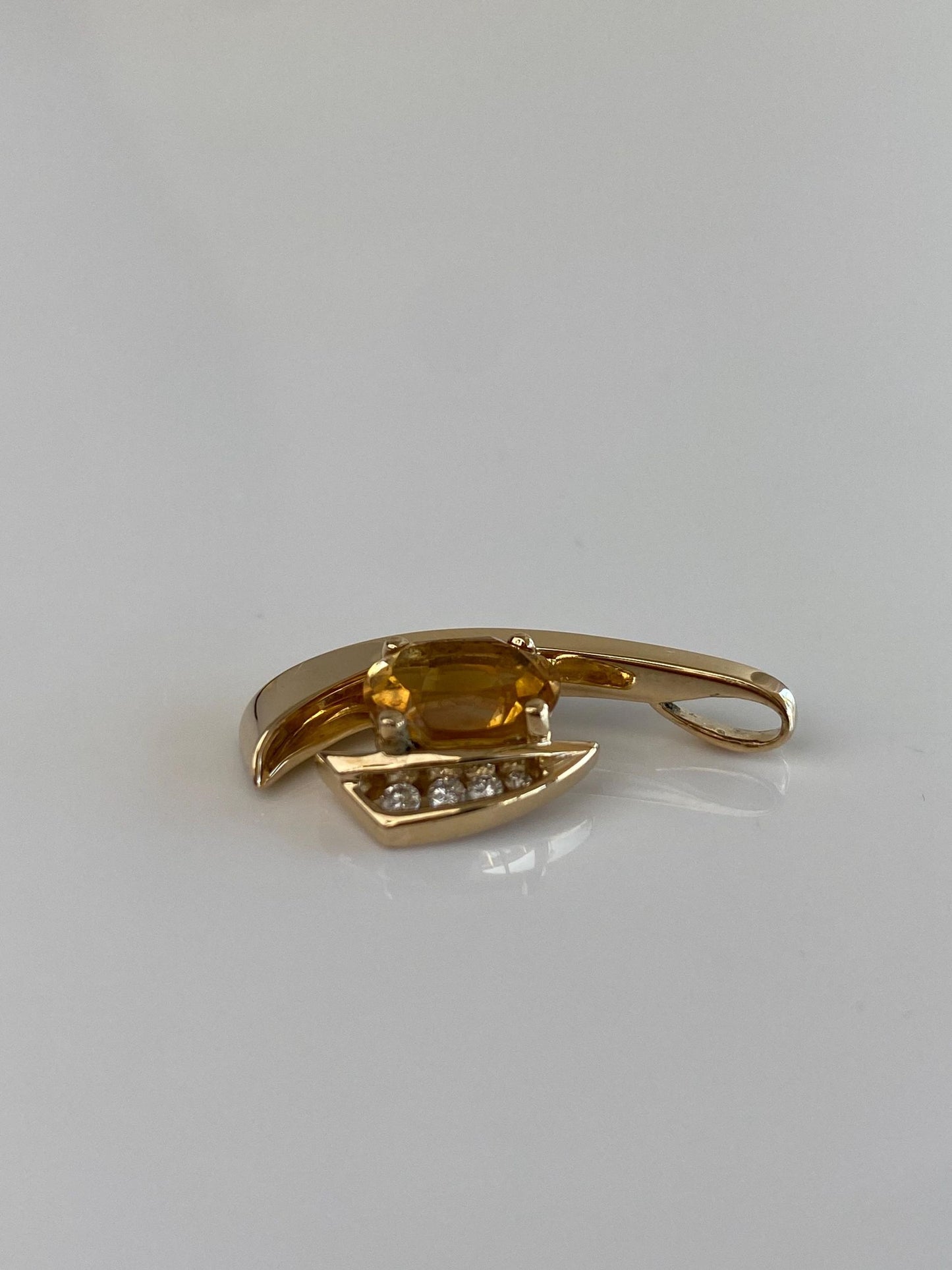 Vintage Solid 14k Yellow Gold Citrine Diamonds Slide Charm