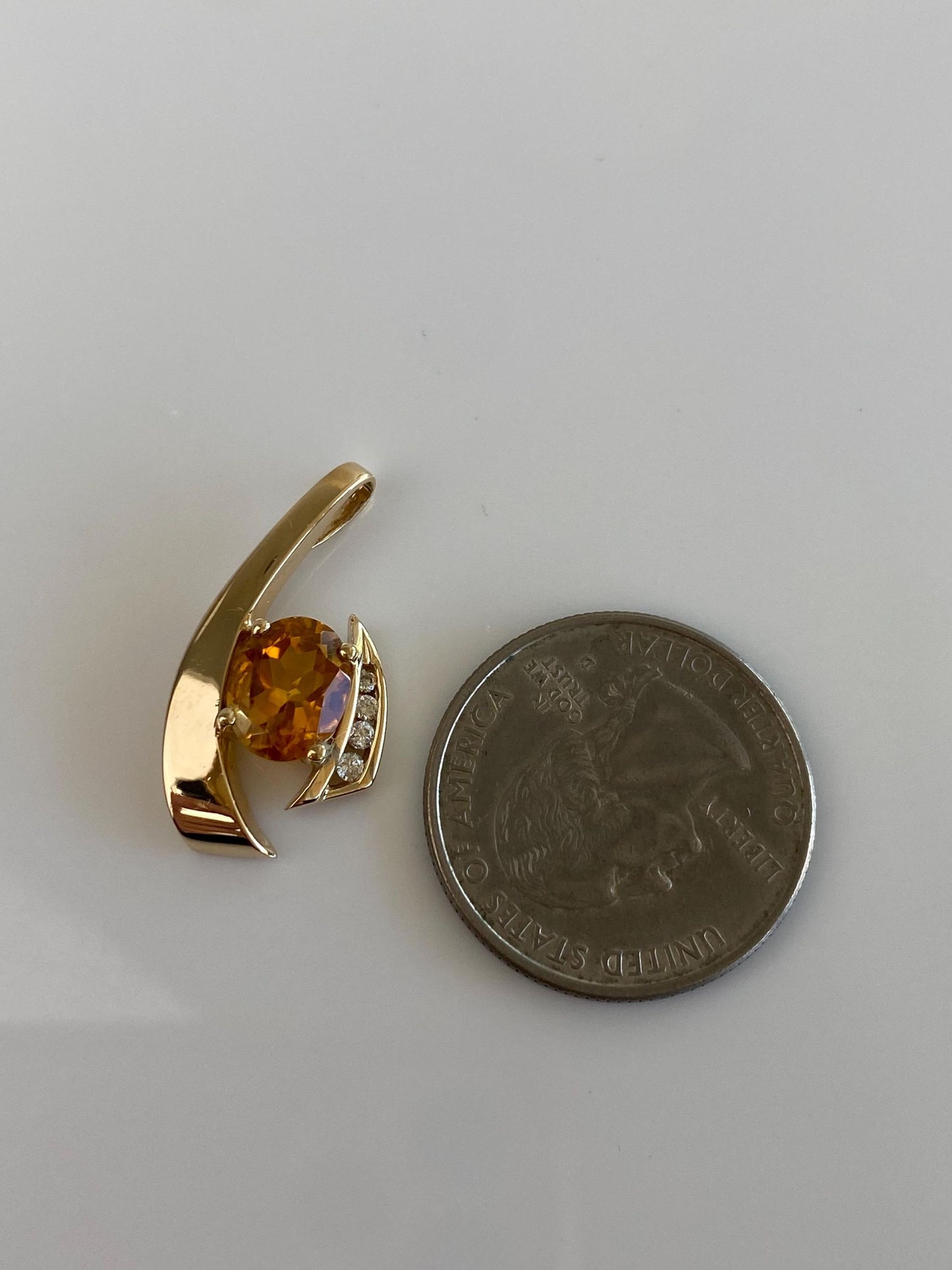 Vintage Solid 14k Yellow Gold Citrine Diamonds Slide Charm