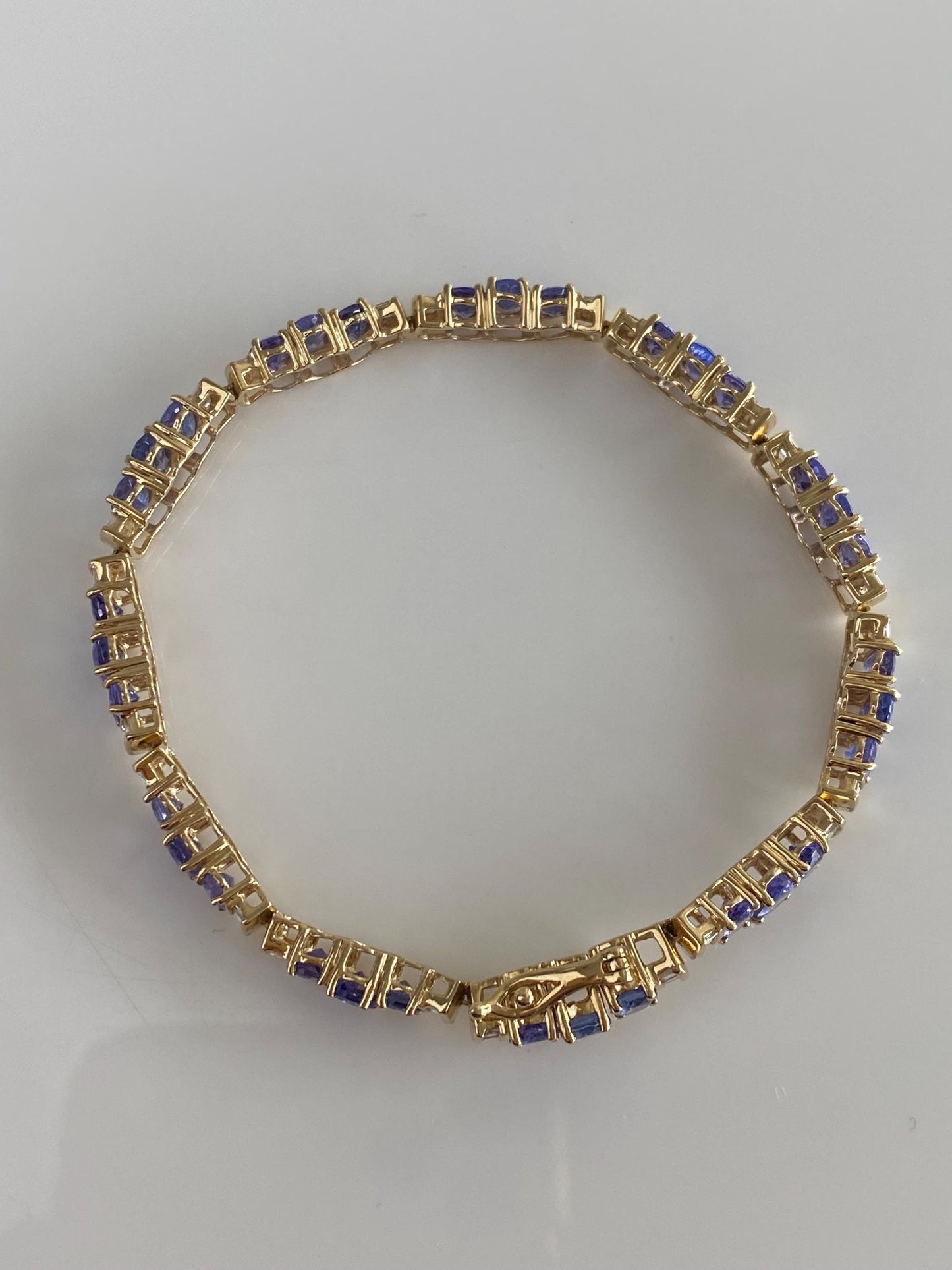 Vintage Solid 14k Yellow Gold Baguette Diamond Tanzanite Link Bracelet - 7.5 inches