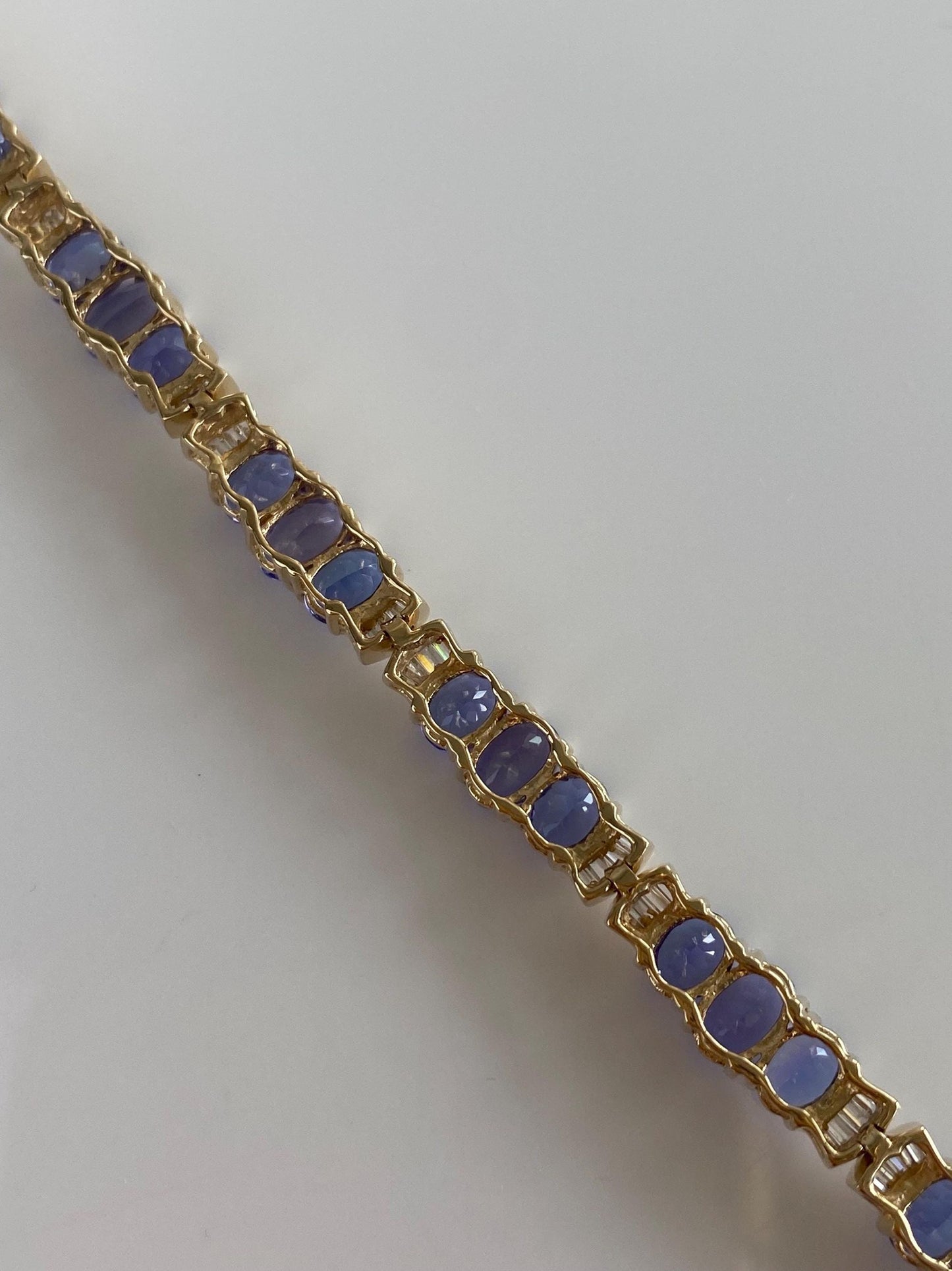 Vintage Solid 14k Yellow Gold Baguette Diamond Tanzanite Link Bracelet - 7.5 inches