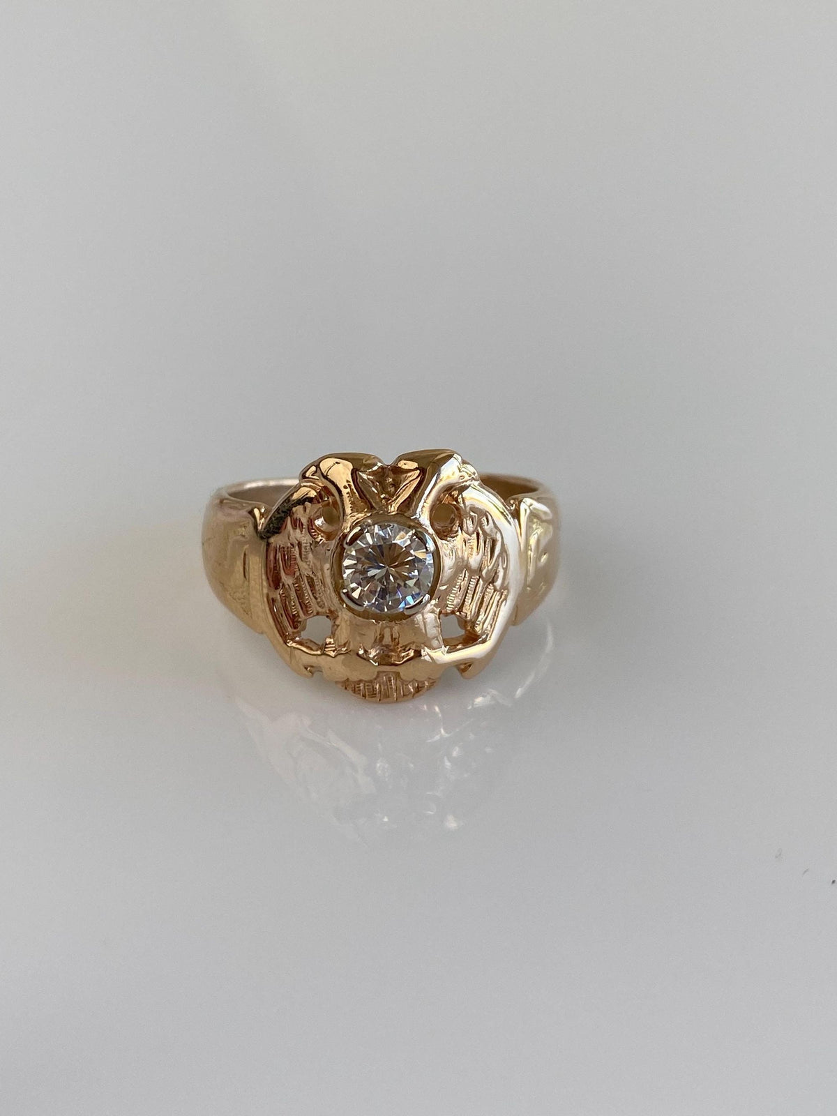 Vintage Solid 14k Rosey Gold Clear Cubic Zirconia Eagle Ring - Size 8