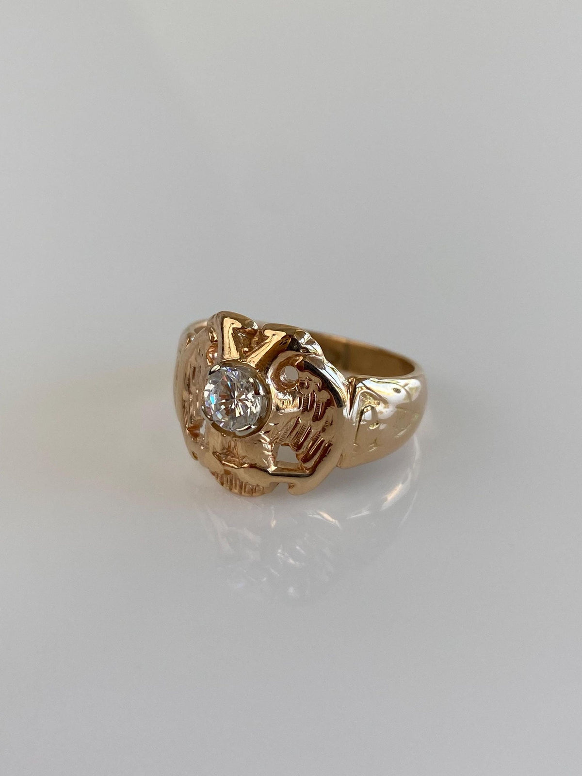 Vintage Solid 14k Rosey Gold Clear Cubic Zirconia Eagle Ring - Size 8