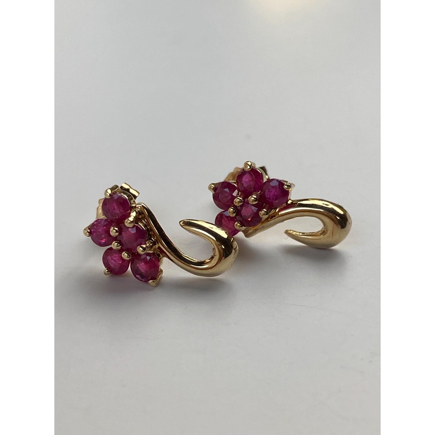 Solid 14k Yellow Gold Pink Spinel Cluster Stud Earrings