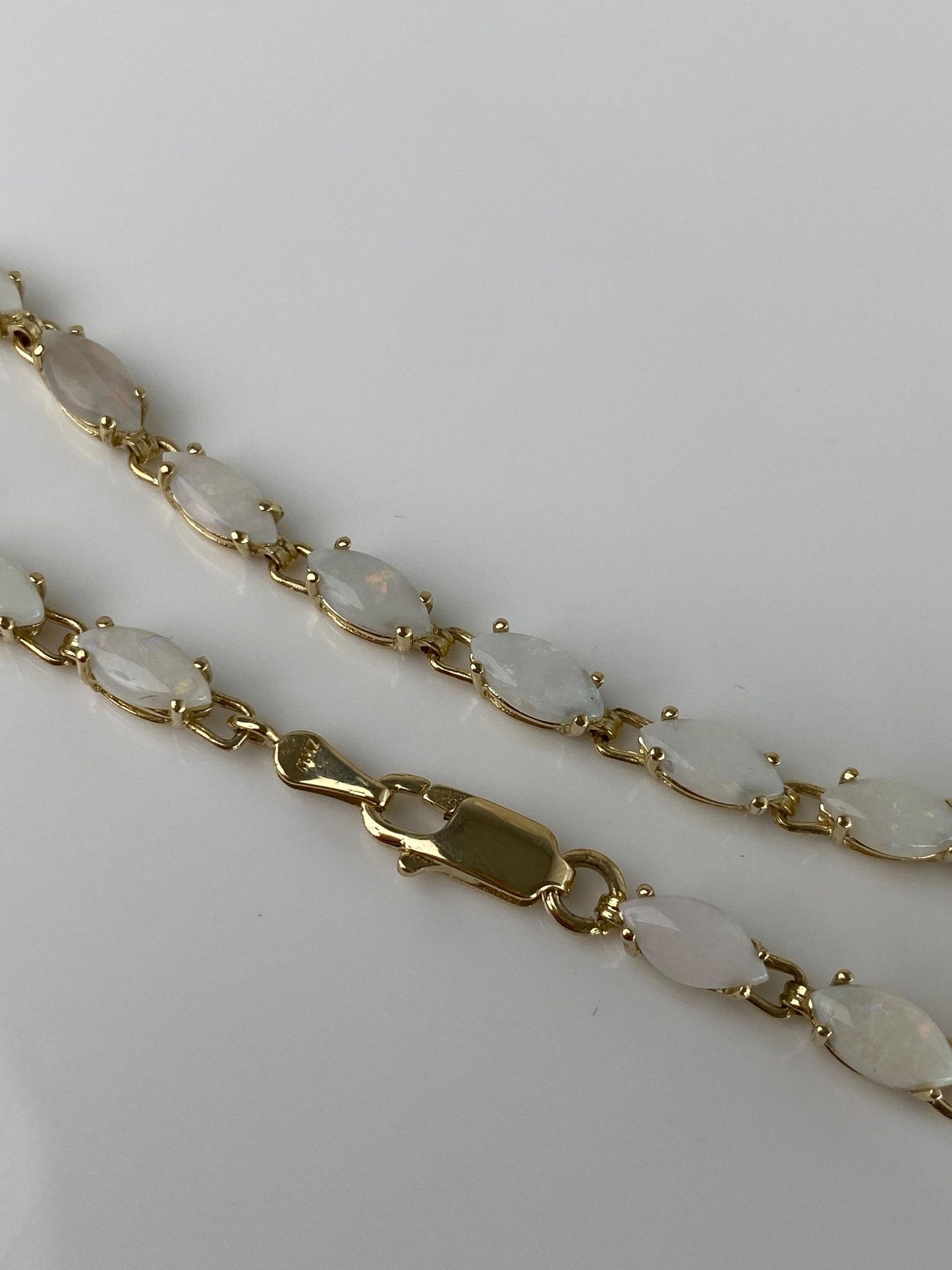 Vintage Solid 14k Yellow Gold Opal Link Bracelet - 7 inches