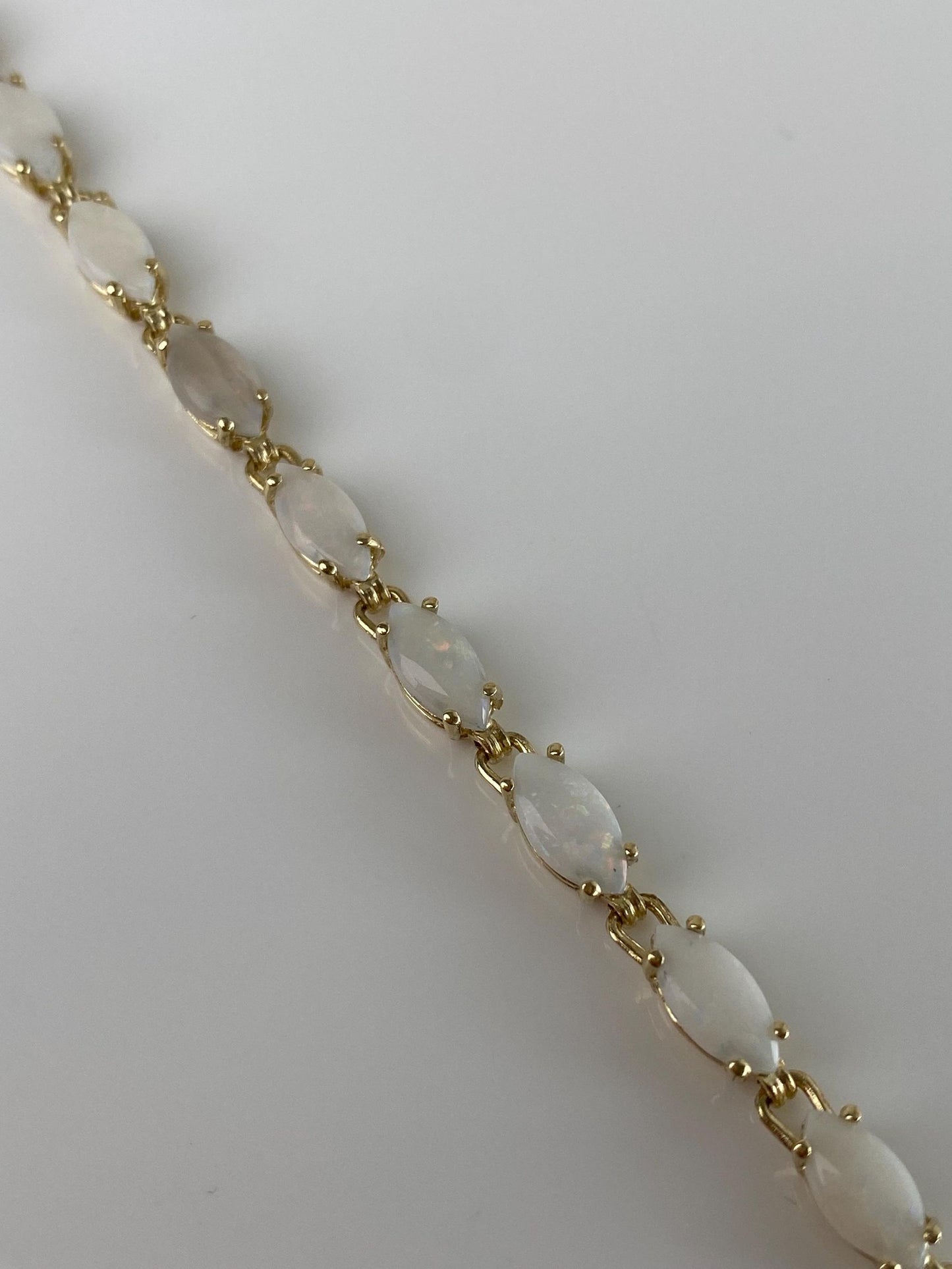 Vintage Solid 14k Yellow Gold Opal Link Bracelet - 7 inches